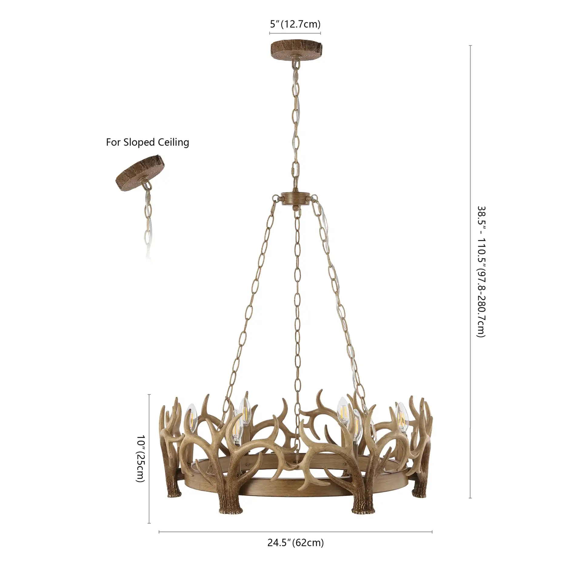 Duriel Six-Light Chandelier in Antique Brown, detail view