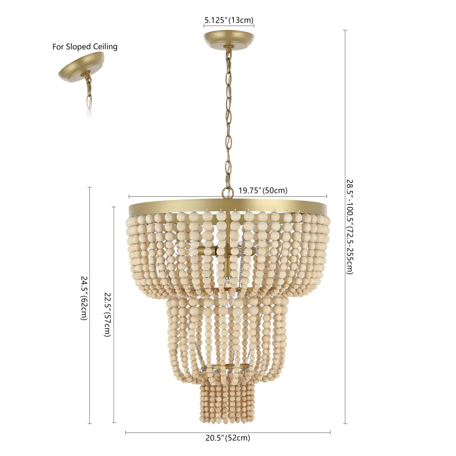 Aleynne Four-Light Chandelier in Brass, detail view