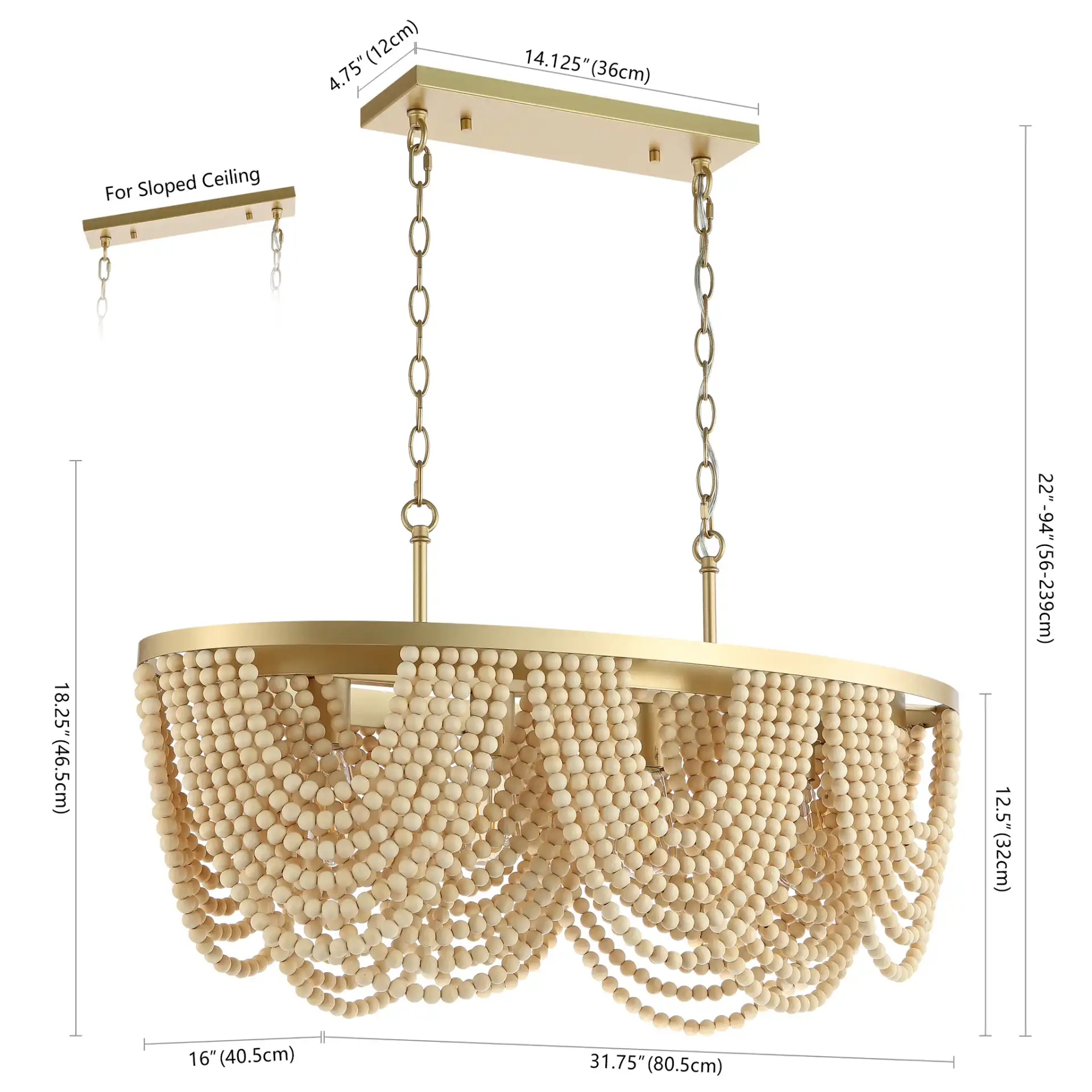 Alluri Four-Light Chandelier in Gold / Natural, detail view