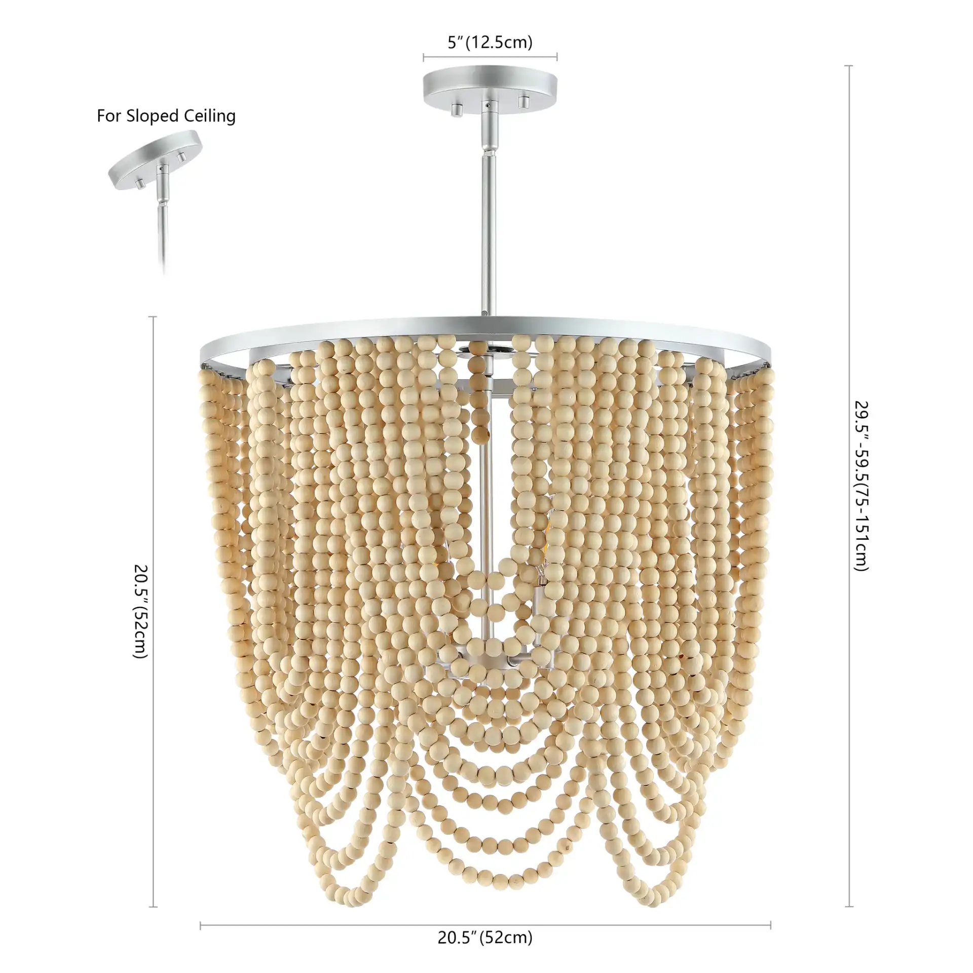 Bressi Four-Light Chandelier in Silver / Natural, detail view