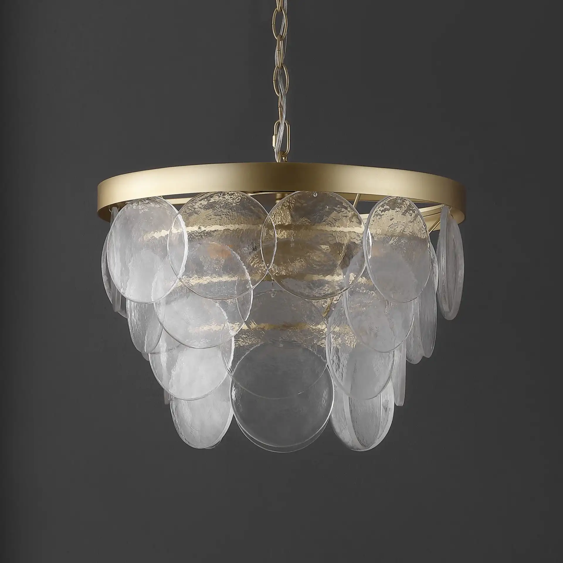 Chrys Three-Light Chandelier in Clear / Gold, detail view