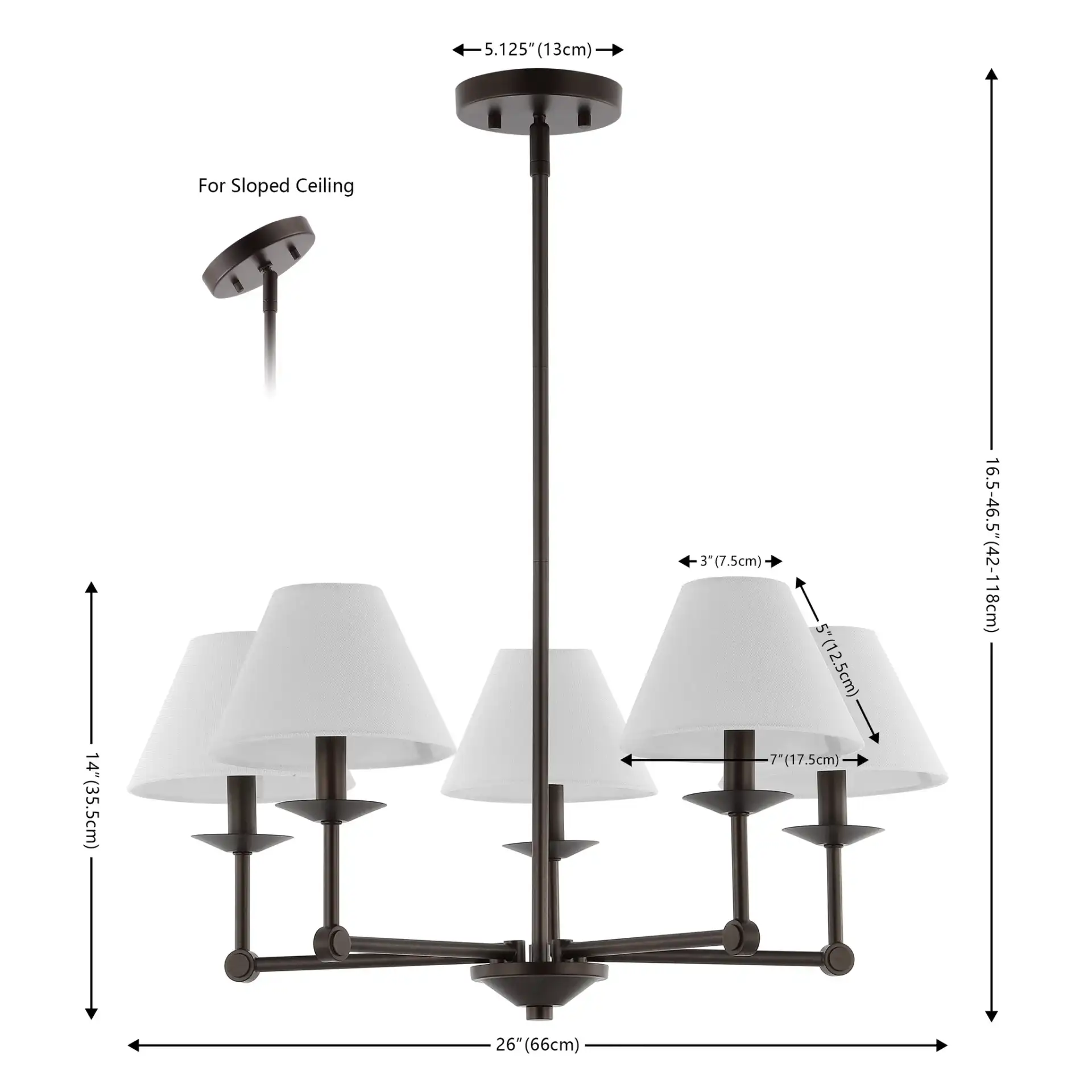 Rowley Five-Light Chandelier in Oil Rub Bronze, detail view