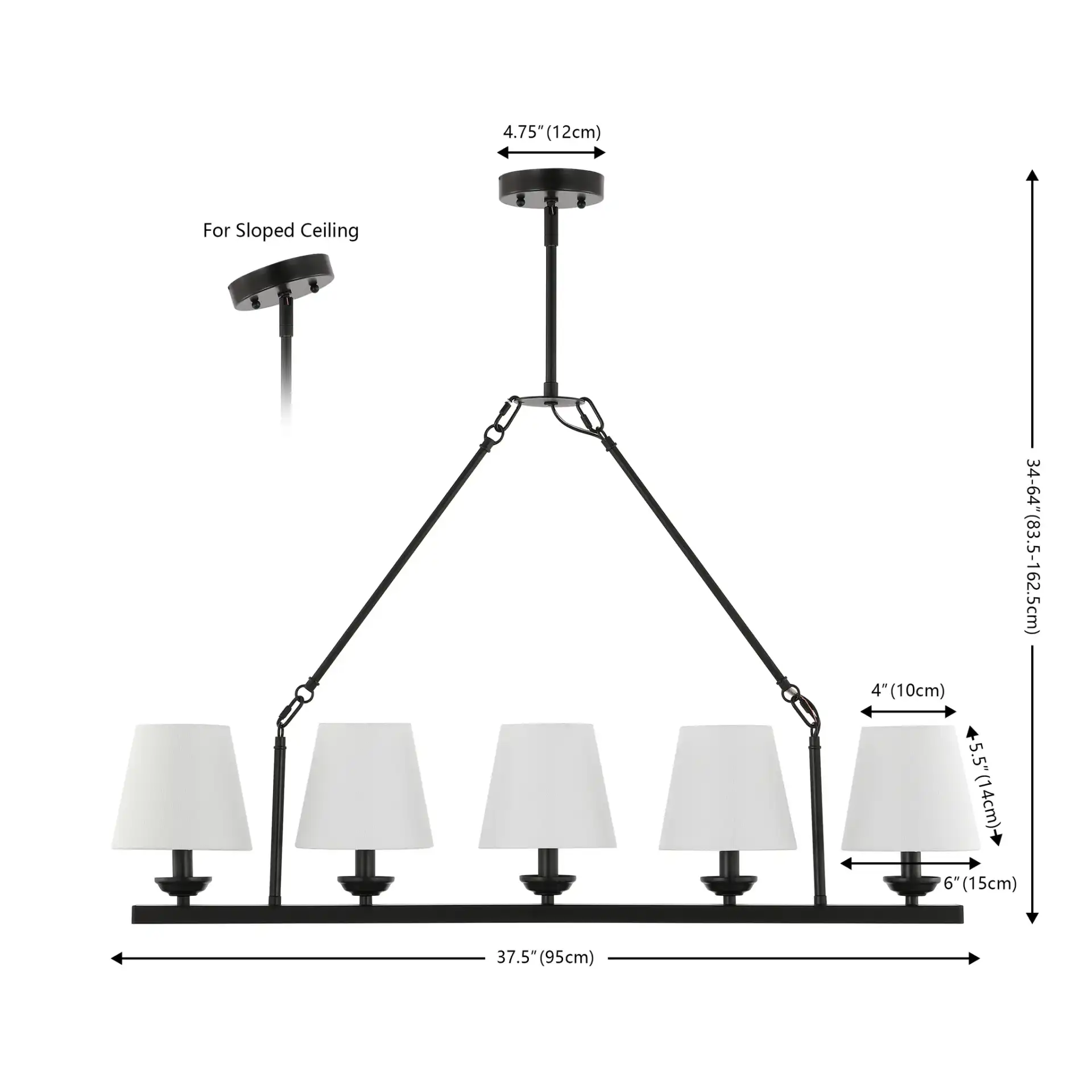Josphete Five-Light Chandelier in Black, detail view