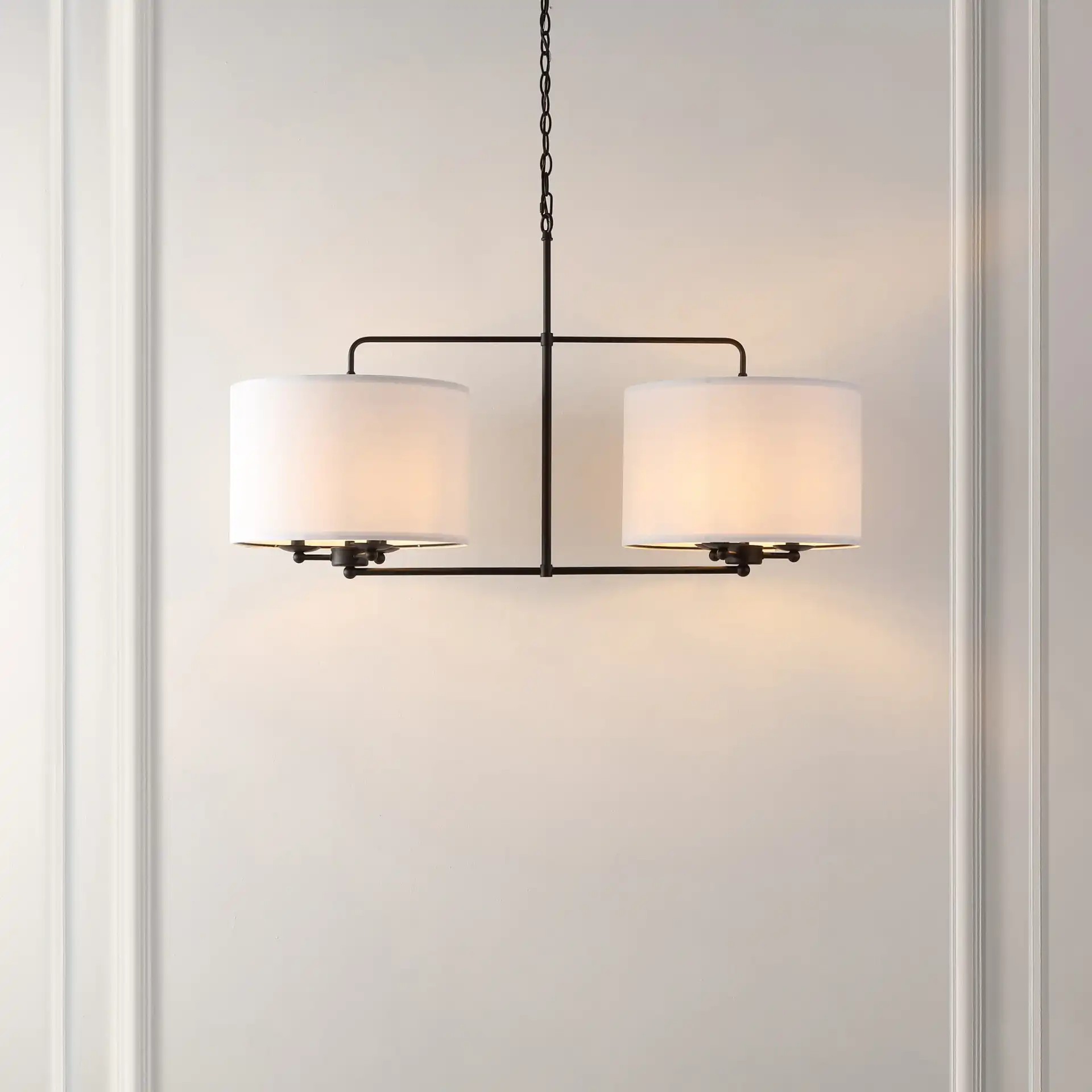 Devney Six-Light Chandelier in Black in a styled room