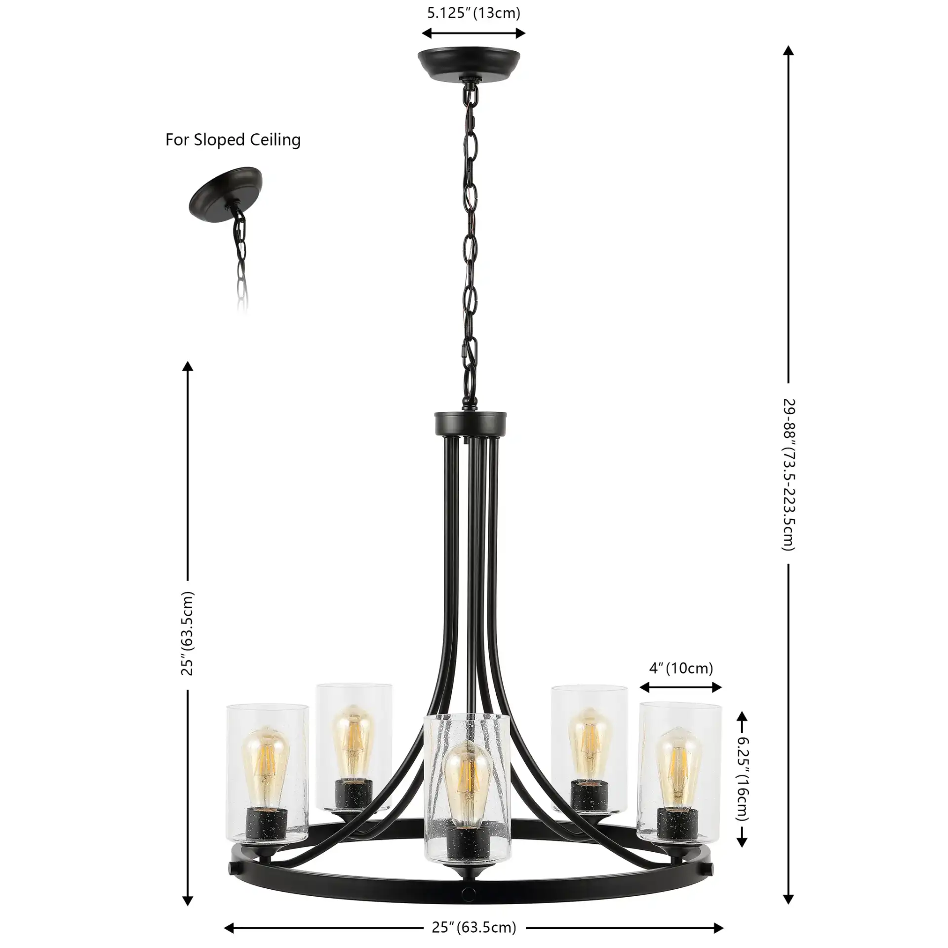 Emersyn Five-Light Chandelier in Black, detail view