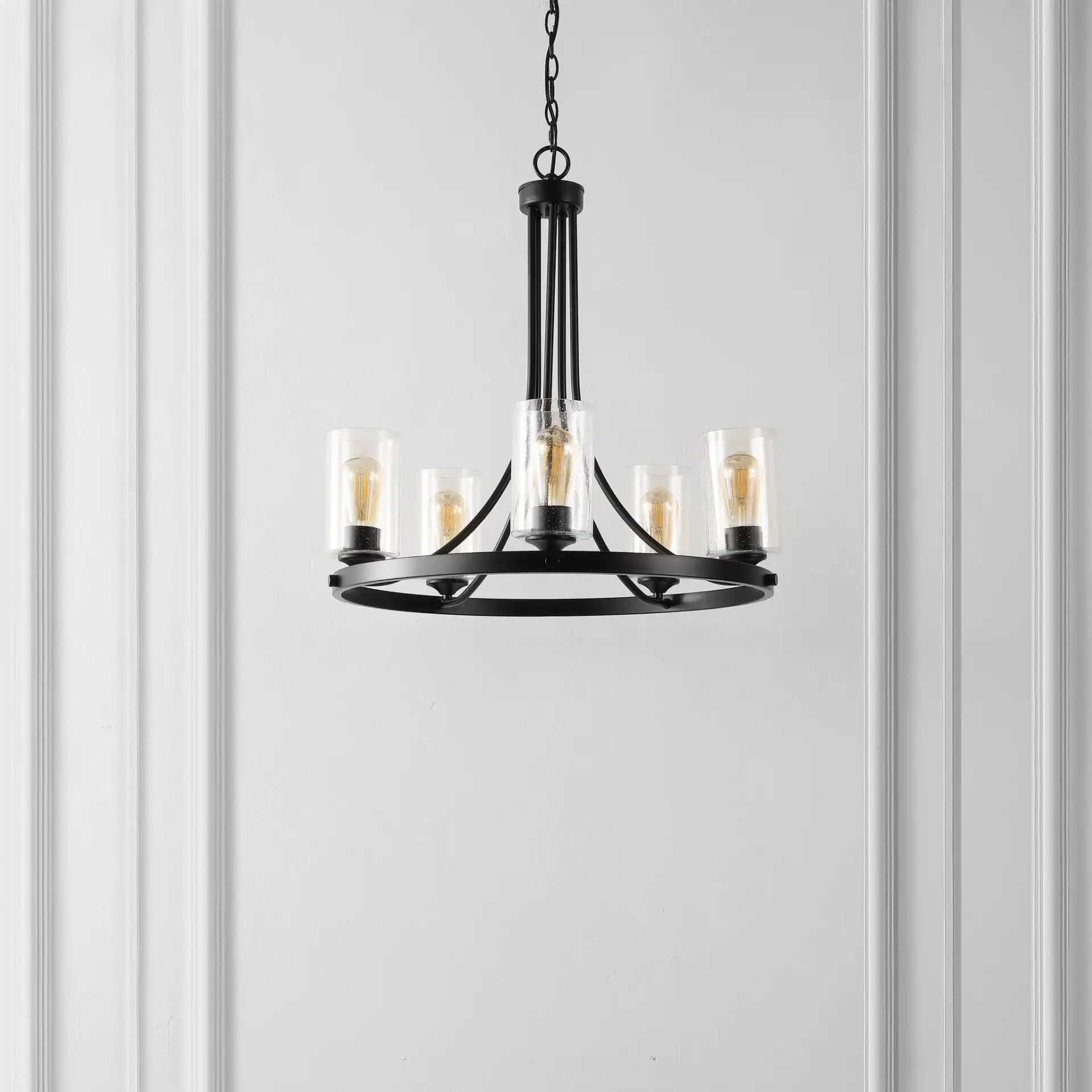 Emersyn Five-Light Chandelier in Black in a styled room