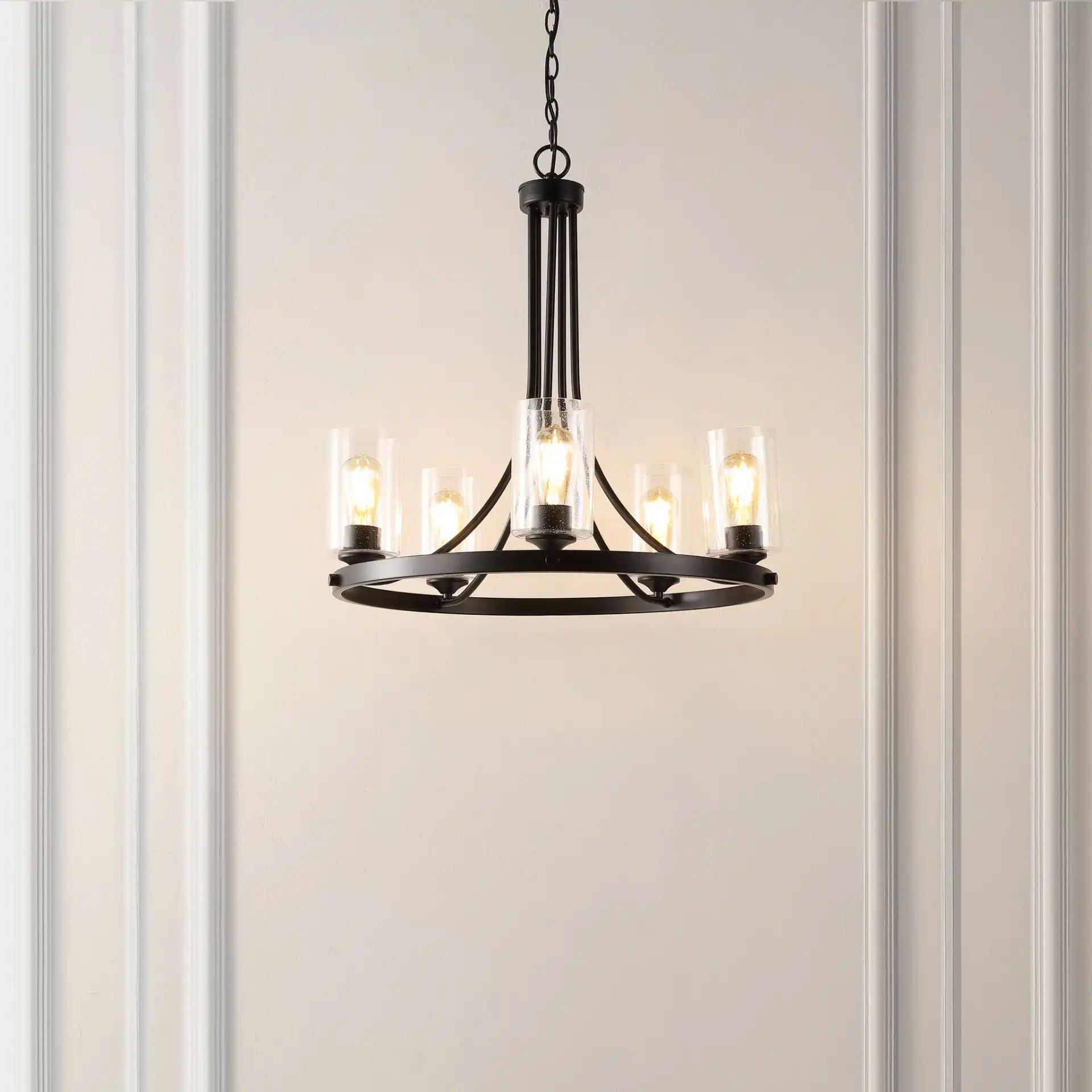 Emersyn Five-Light Chandelier in Black in a styled room