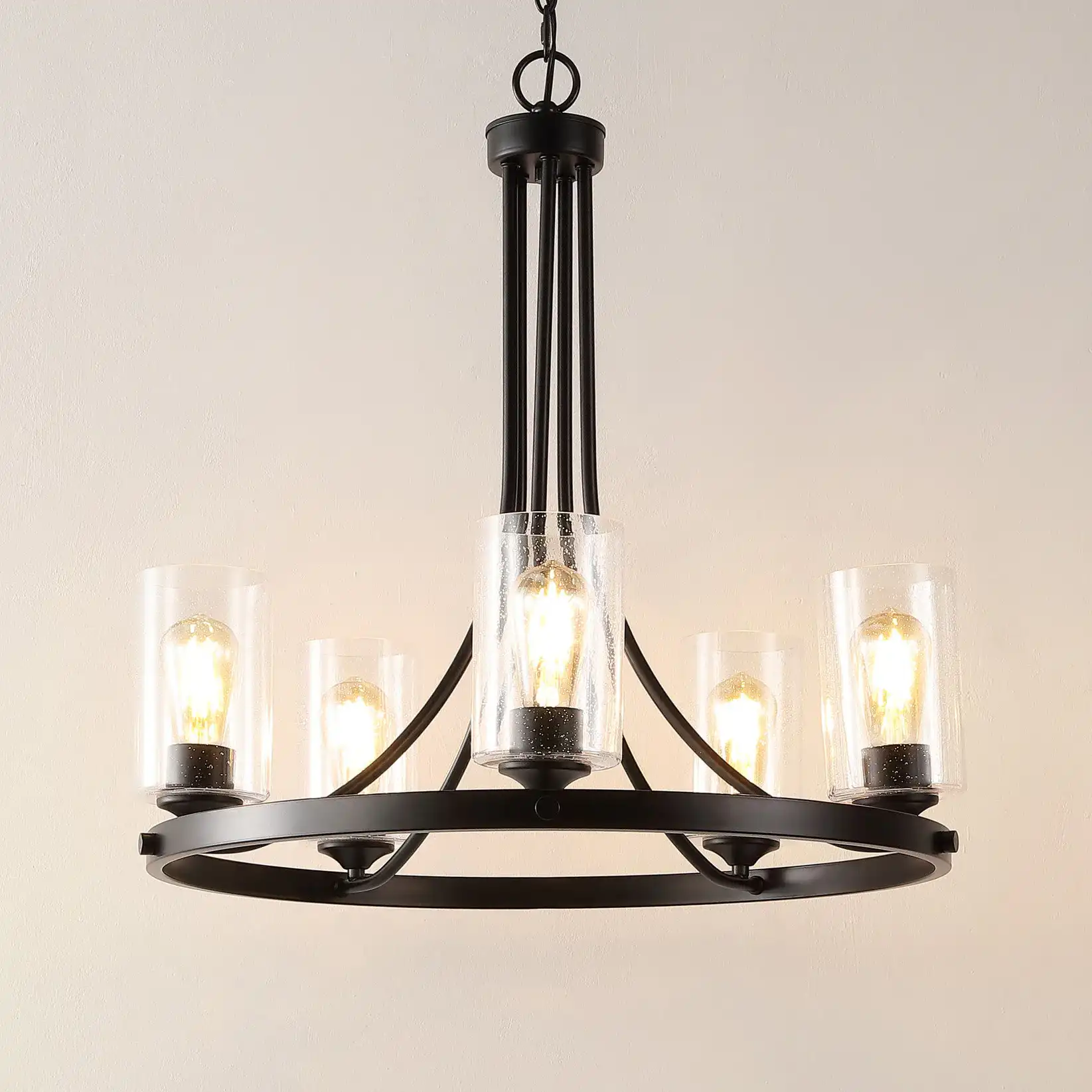 Emersyn Five-Light Chandelier in Black in a styled room