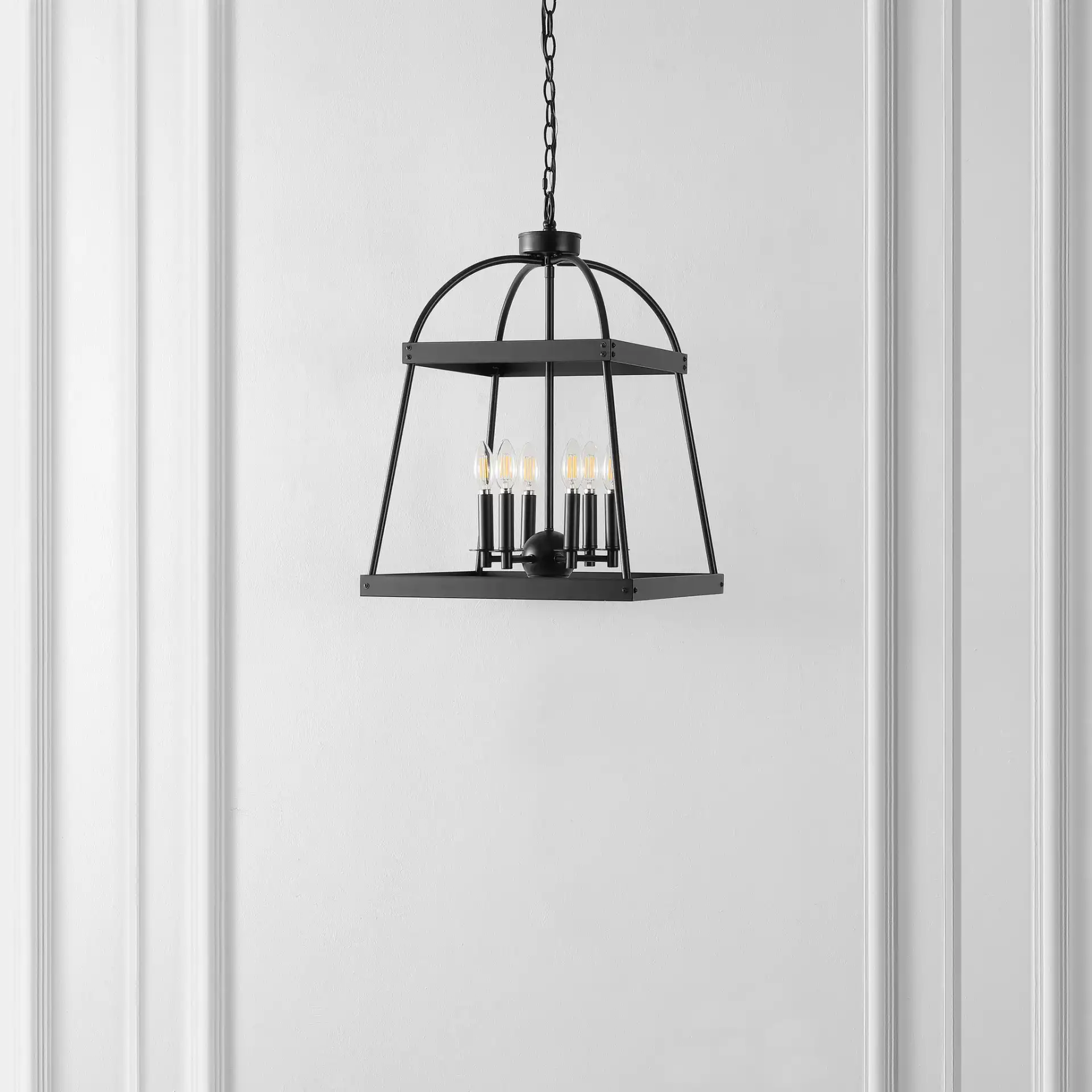 Gracyn Six-Light Chandelier in Black in a styled room