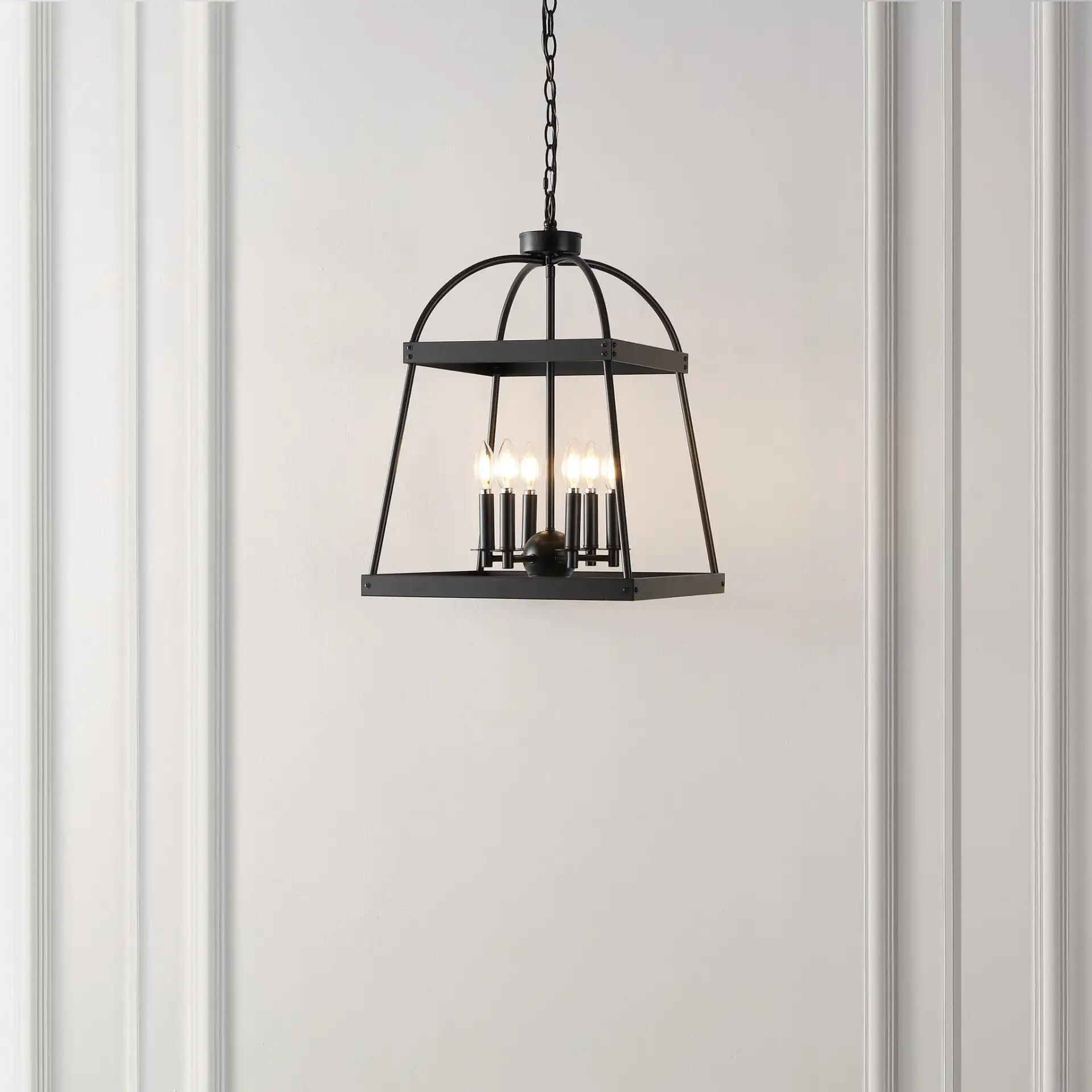 Gracyn Six-Light Chandelier in Black in a styled room