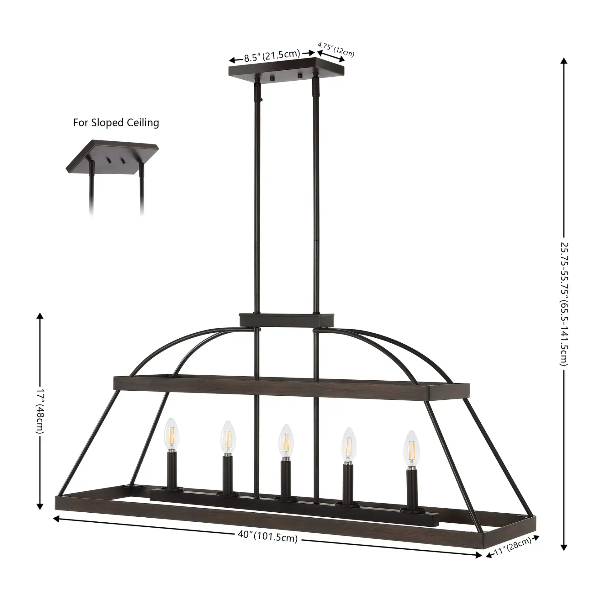Byher Five-Light Chandelier in Walnut / Oil Rub Bronze, detail view