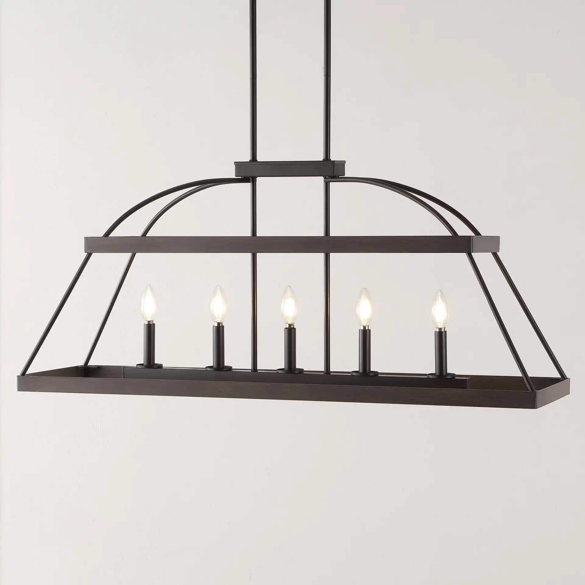 Byher Five-Light Chandelier in Walnut / Oil Rub Bronze in a styled room