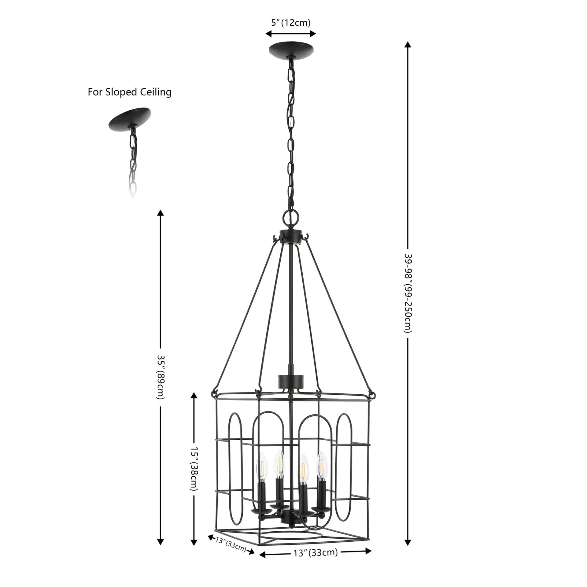 Flatbush Four-Light Chandelier in Black, detail view