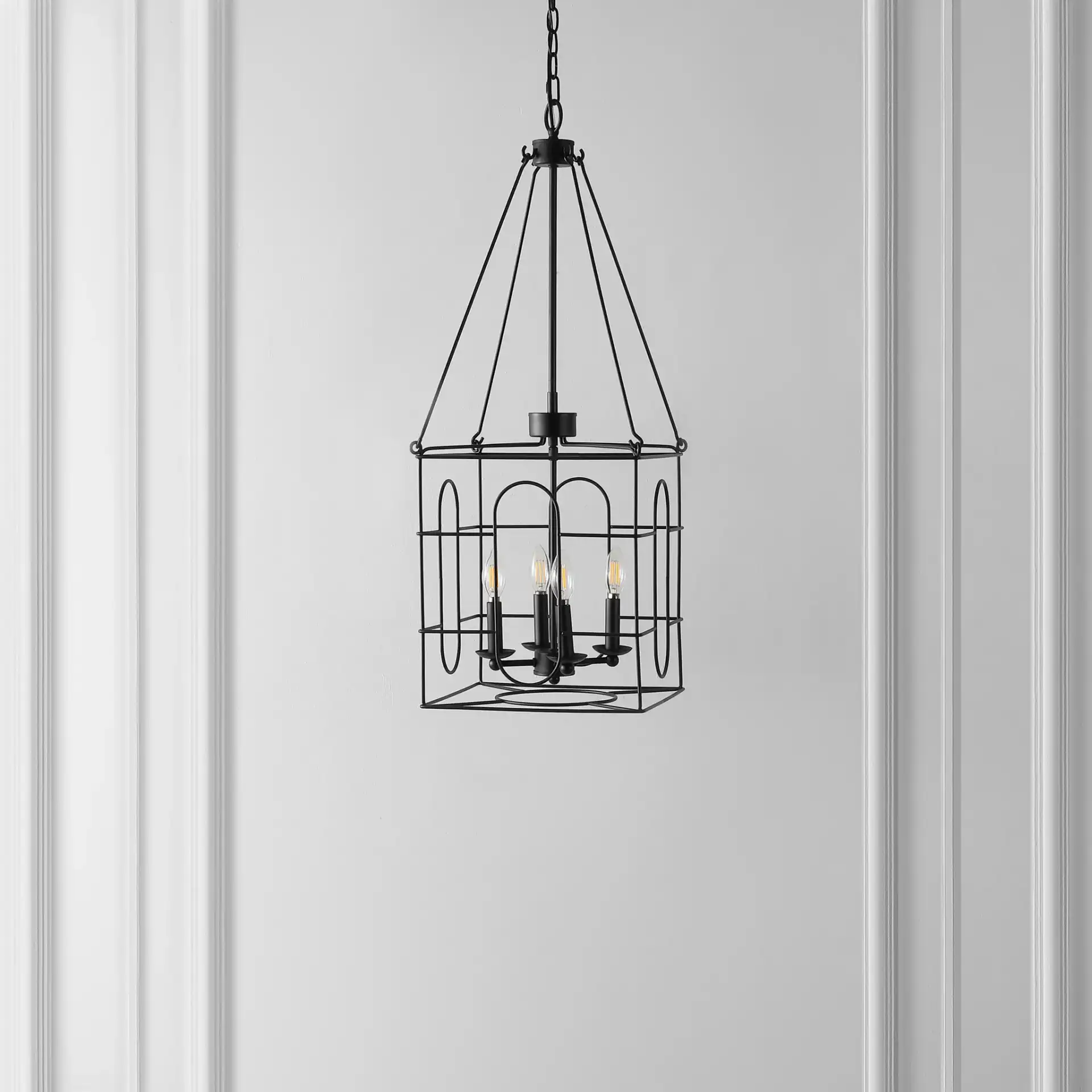 Flatbush Four-Light Chandelier in Black in a styled room