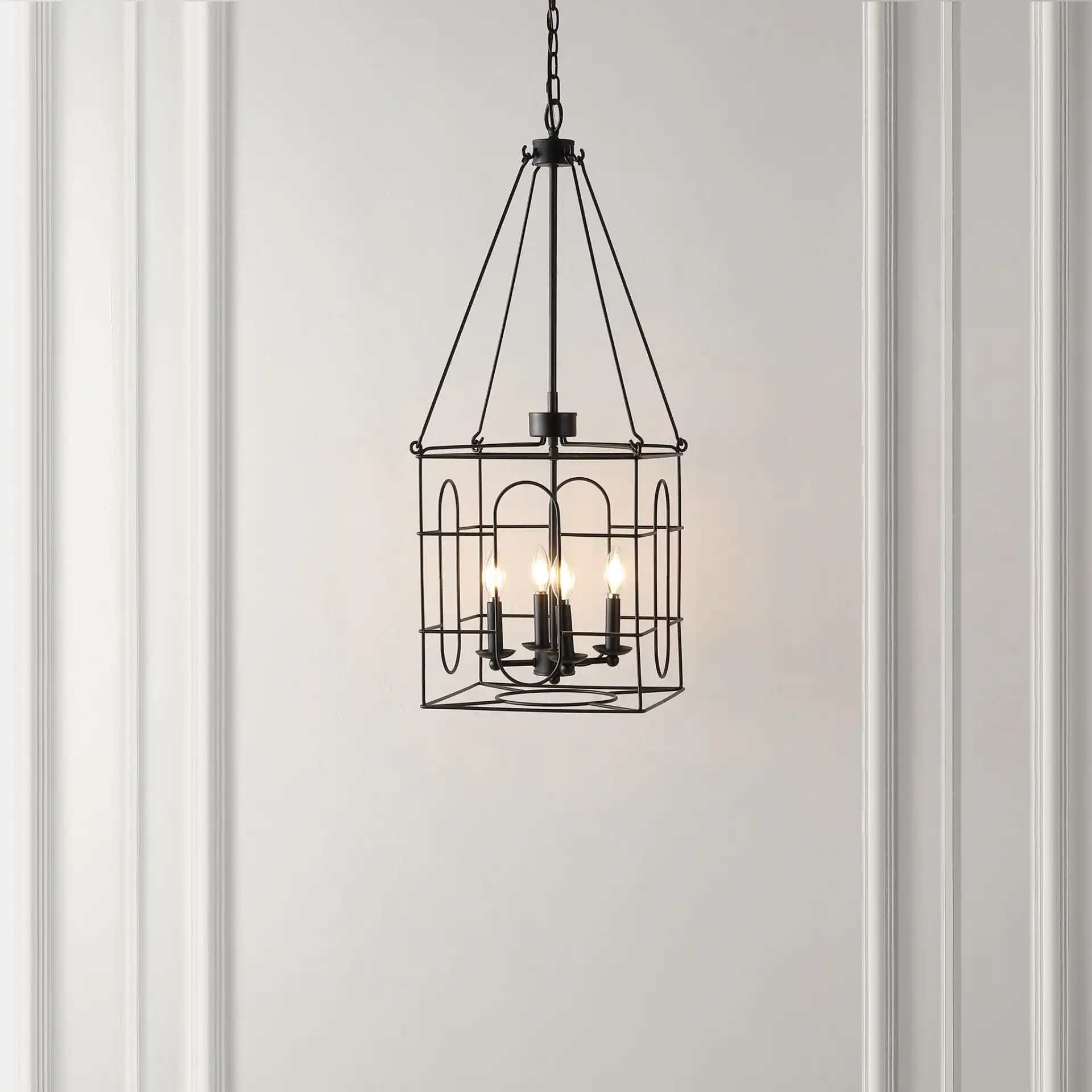 Flatbush Four-Light Chandelier in Black in a styled room
