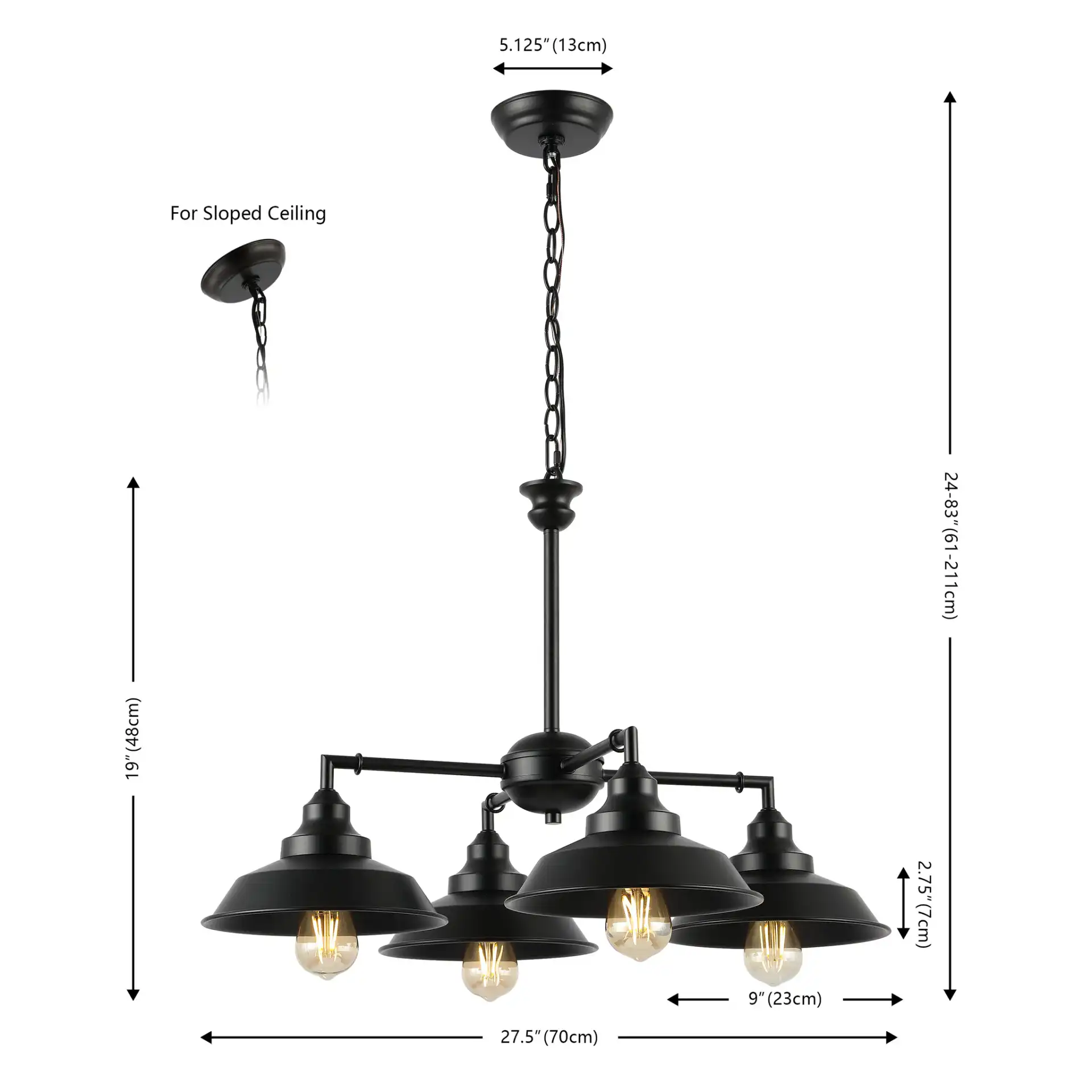 Westlyn Four-Light Chandelier in Black, detail view