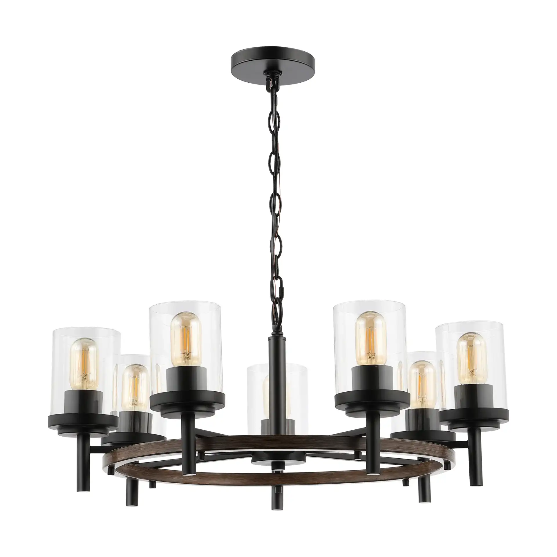 Vancouver Seven-Light Chandelier in Dark Walnut / Black, detail view