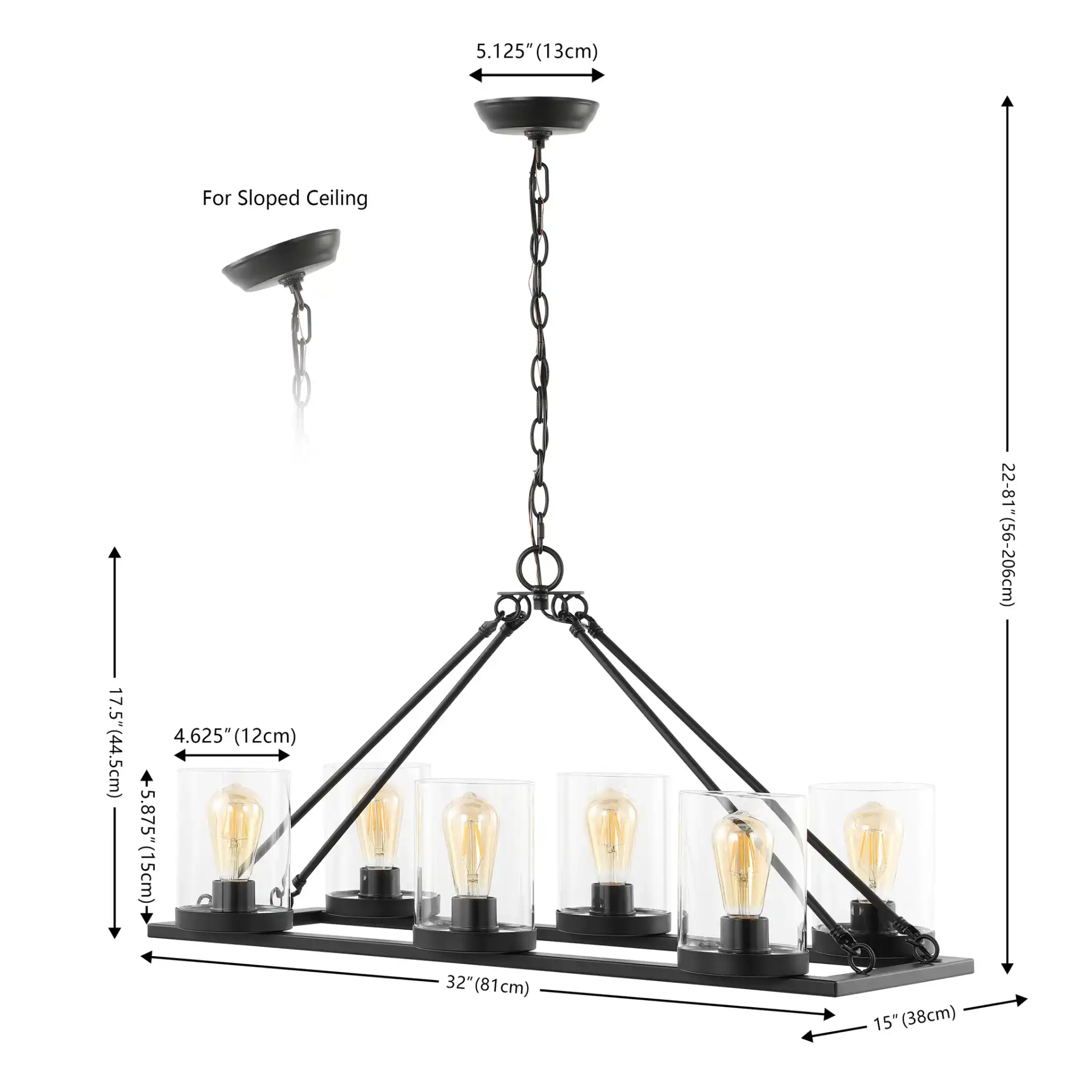 Reagan Six-Light Chandelier in Black, detail view