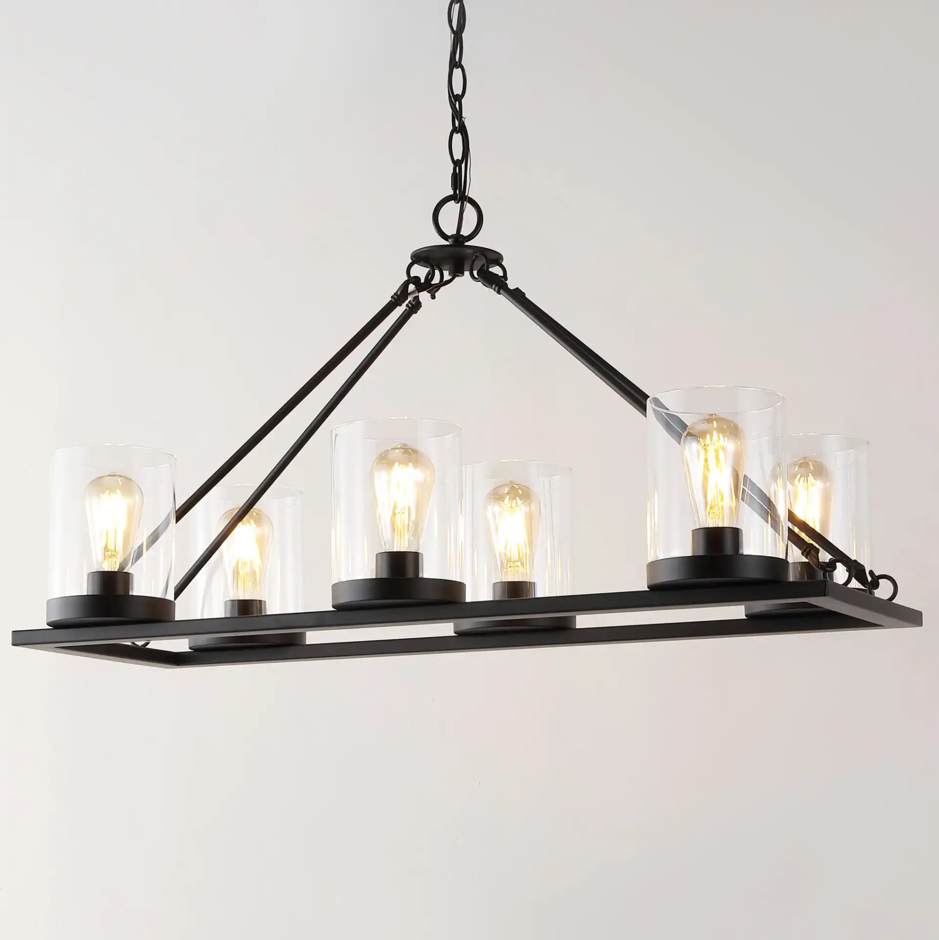 Reagan Six-Light Chandelier in Black in a styled room