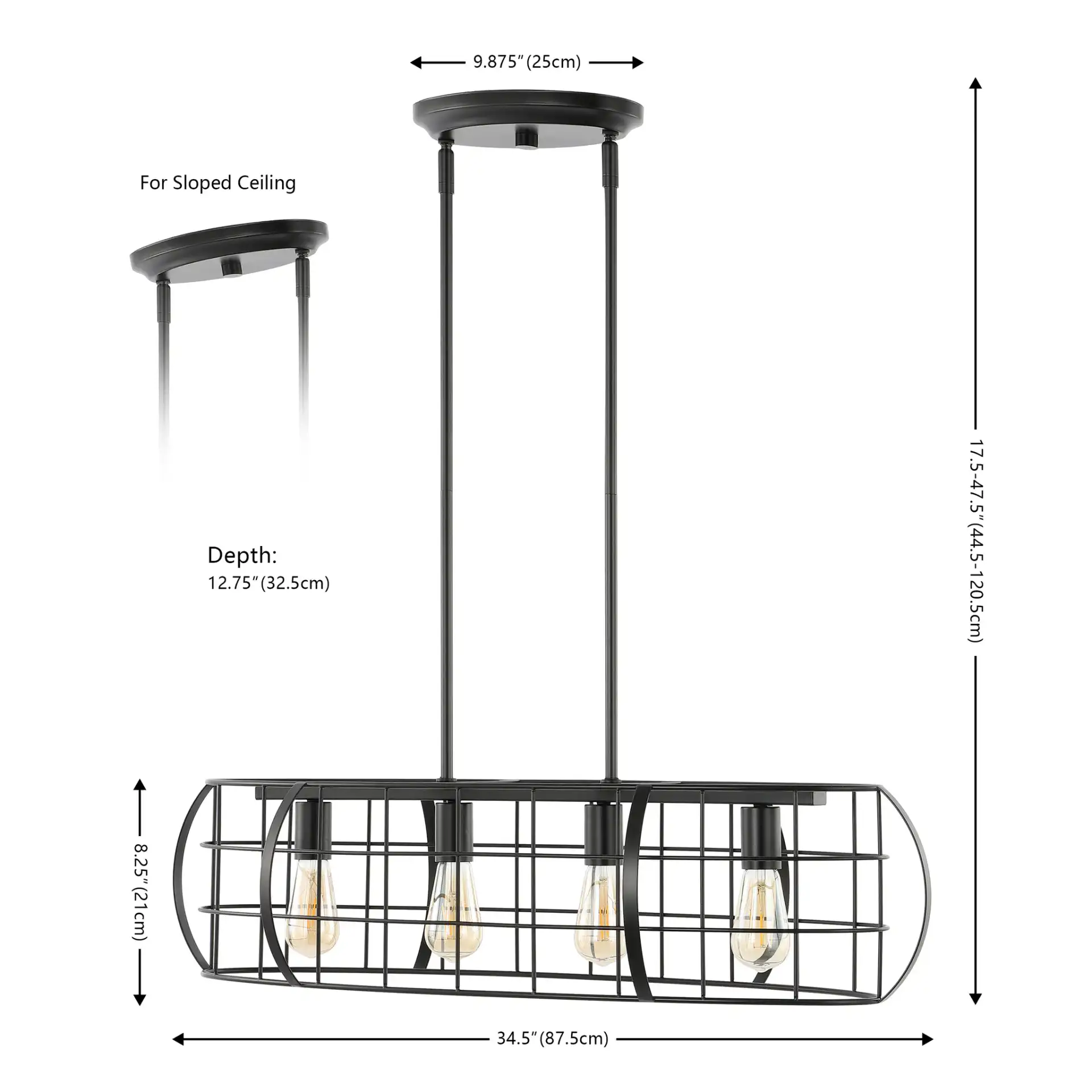 Daxton Four-Light Chandelier in Black, detail view