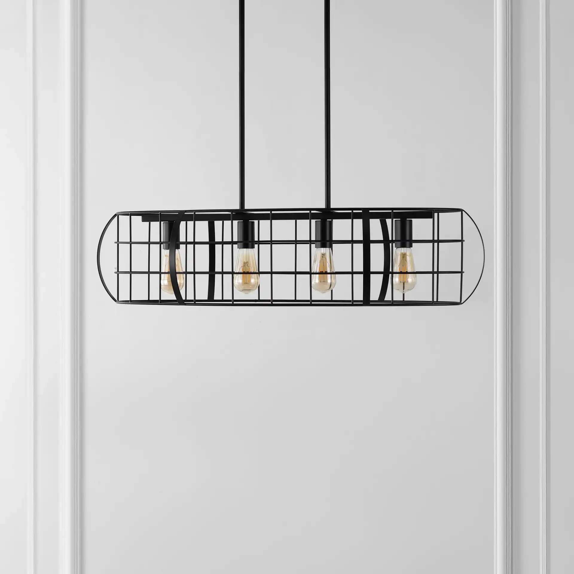 Daxton Four-Light Chandelier in Black in a styled room