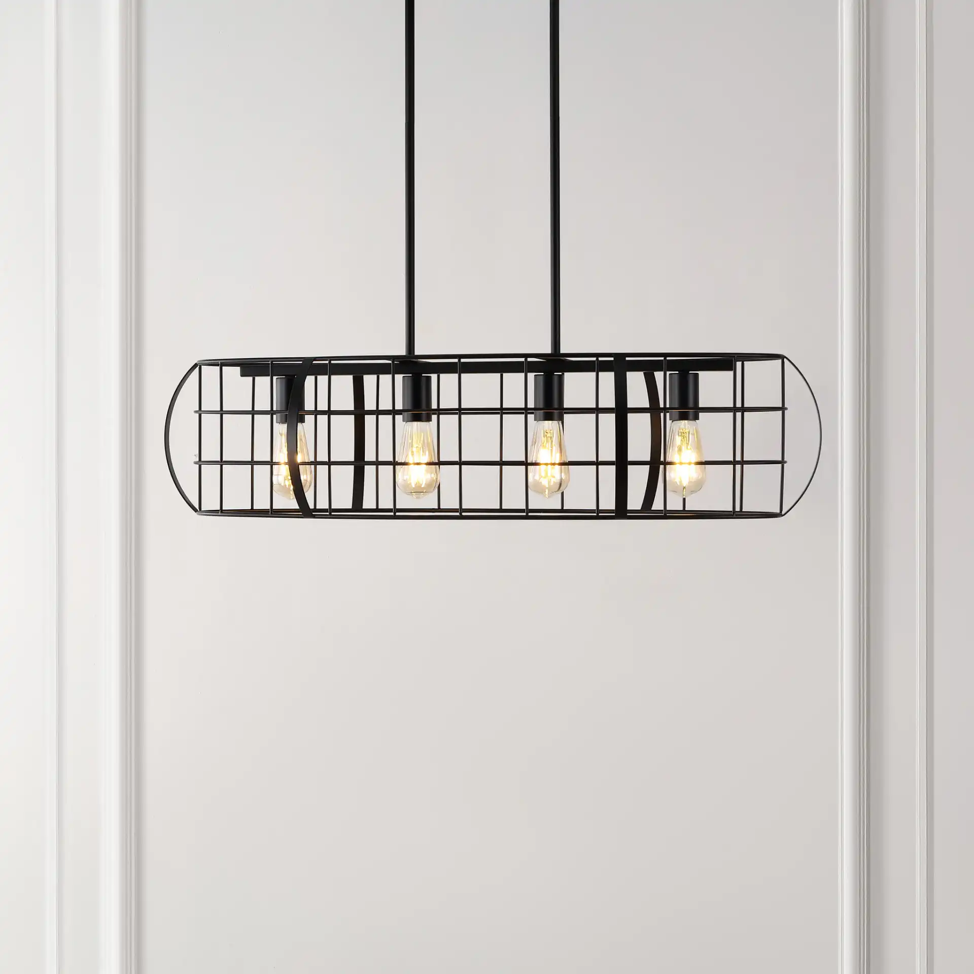 Daxton Four-Light Chandelier in Black in a styled room