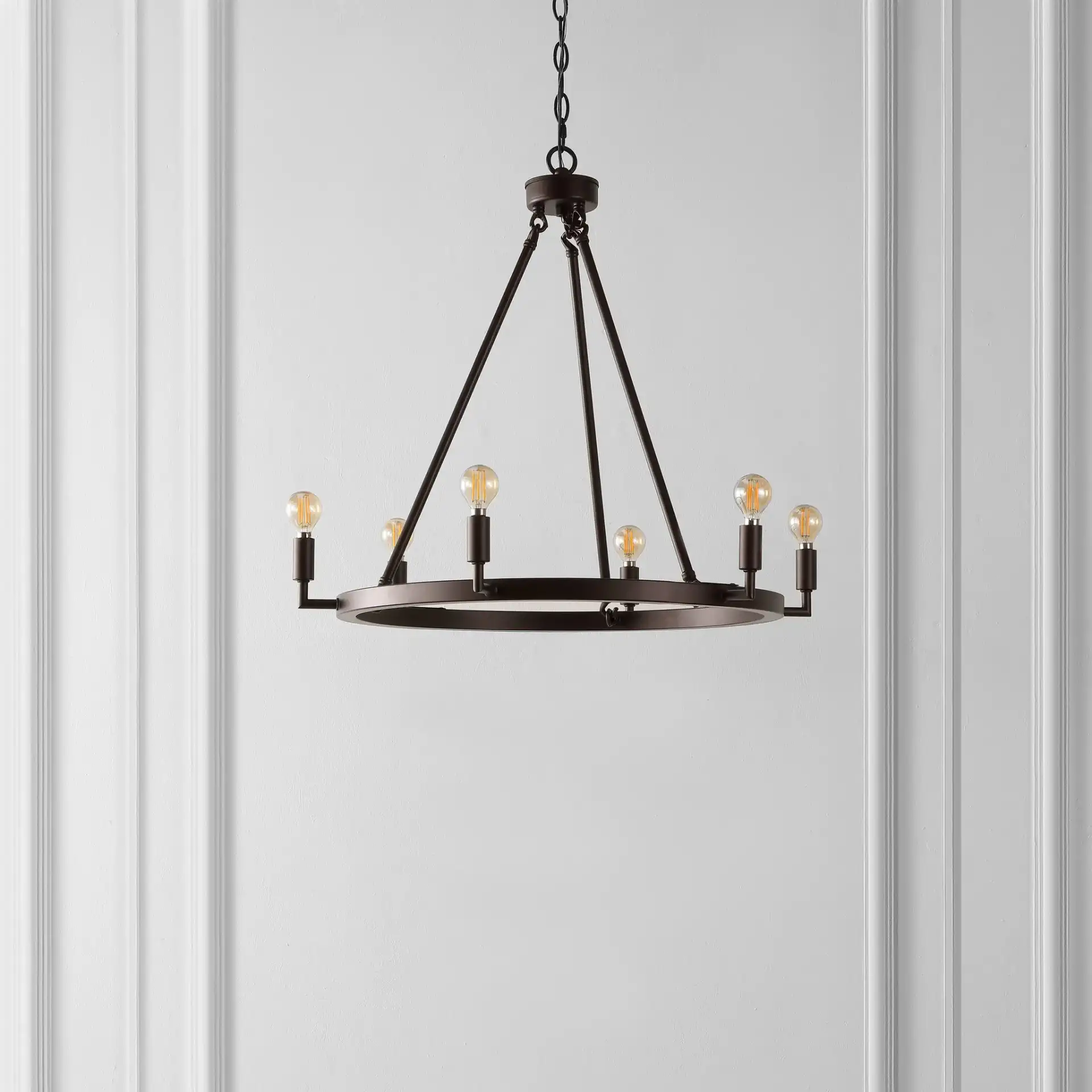 Nevada Six-Light Chandelier in Oil Rub Bronze in a styled room