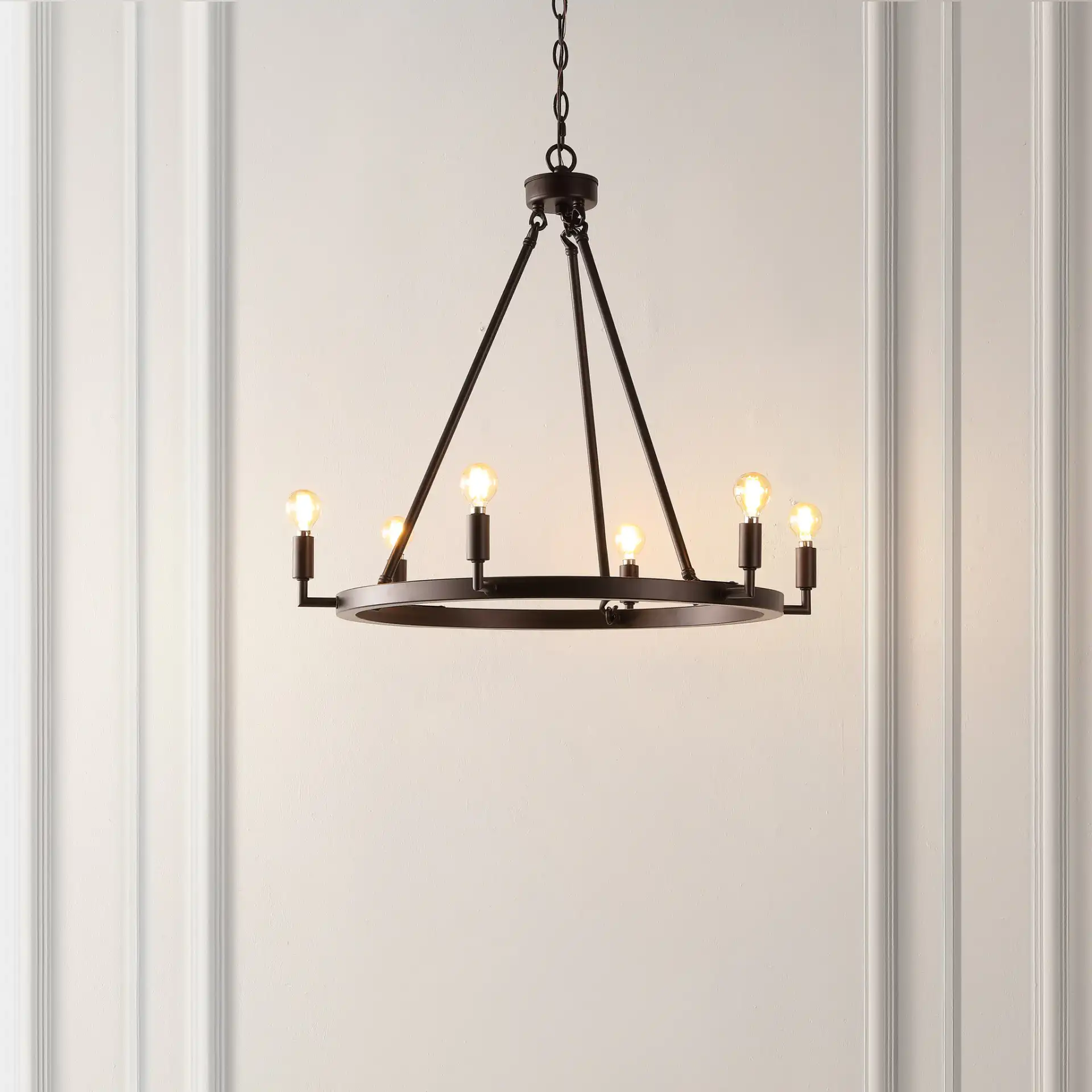Nevada Six-Light Chandelier in Oil Rub Bronze in a styled room