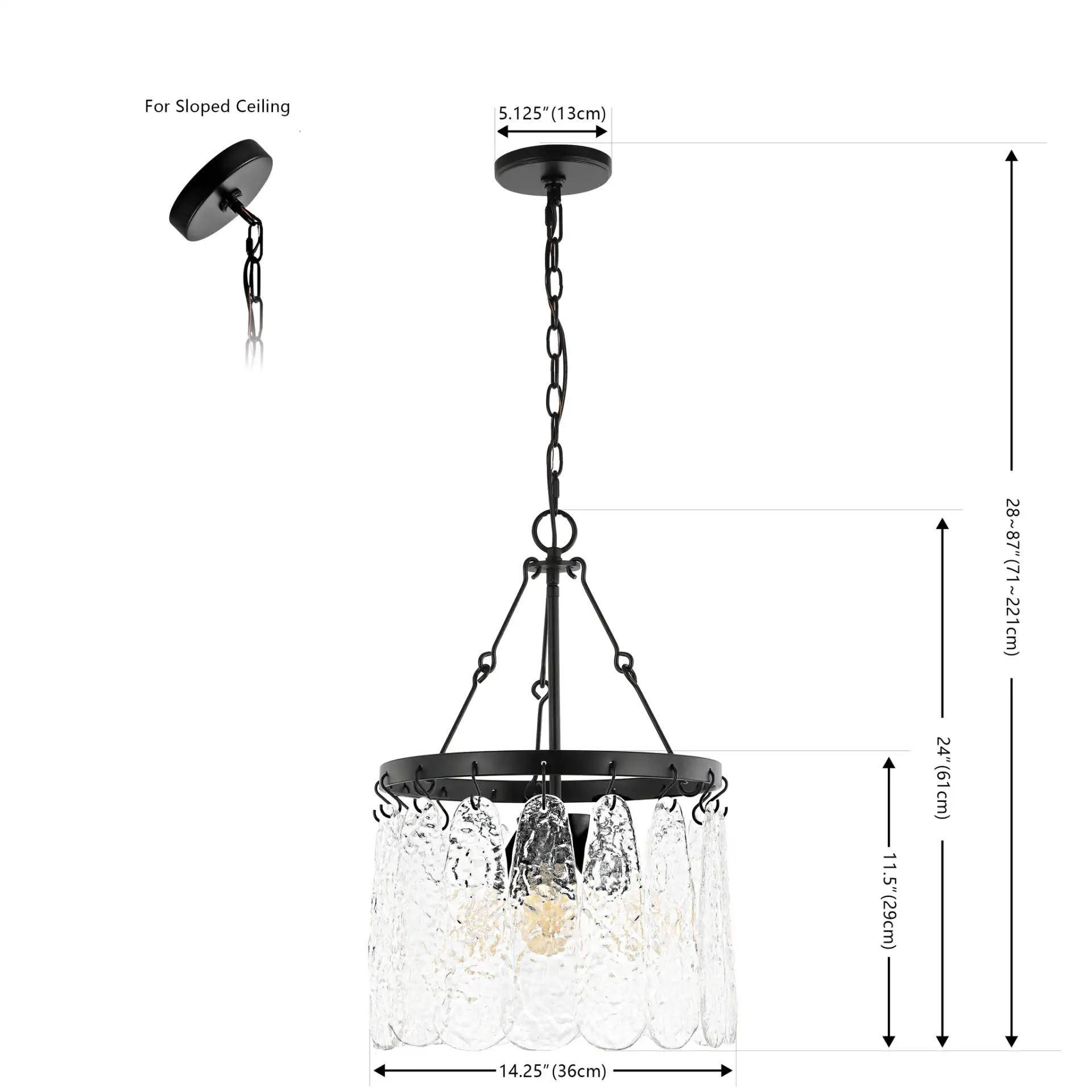 Thryssa Three-Light Chandelier in Black / Clear, detail view