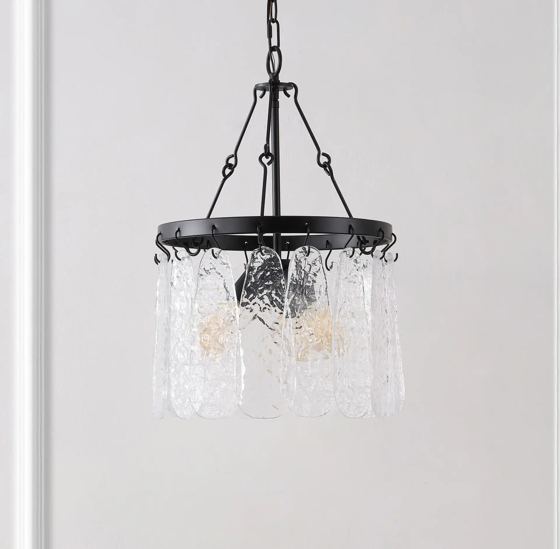 Thryssa Three-Light Chandelier in Black / Clear, detail view