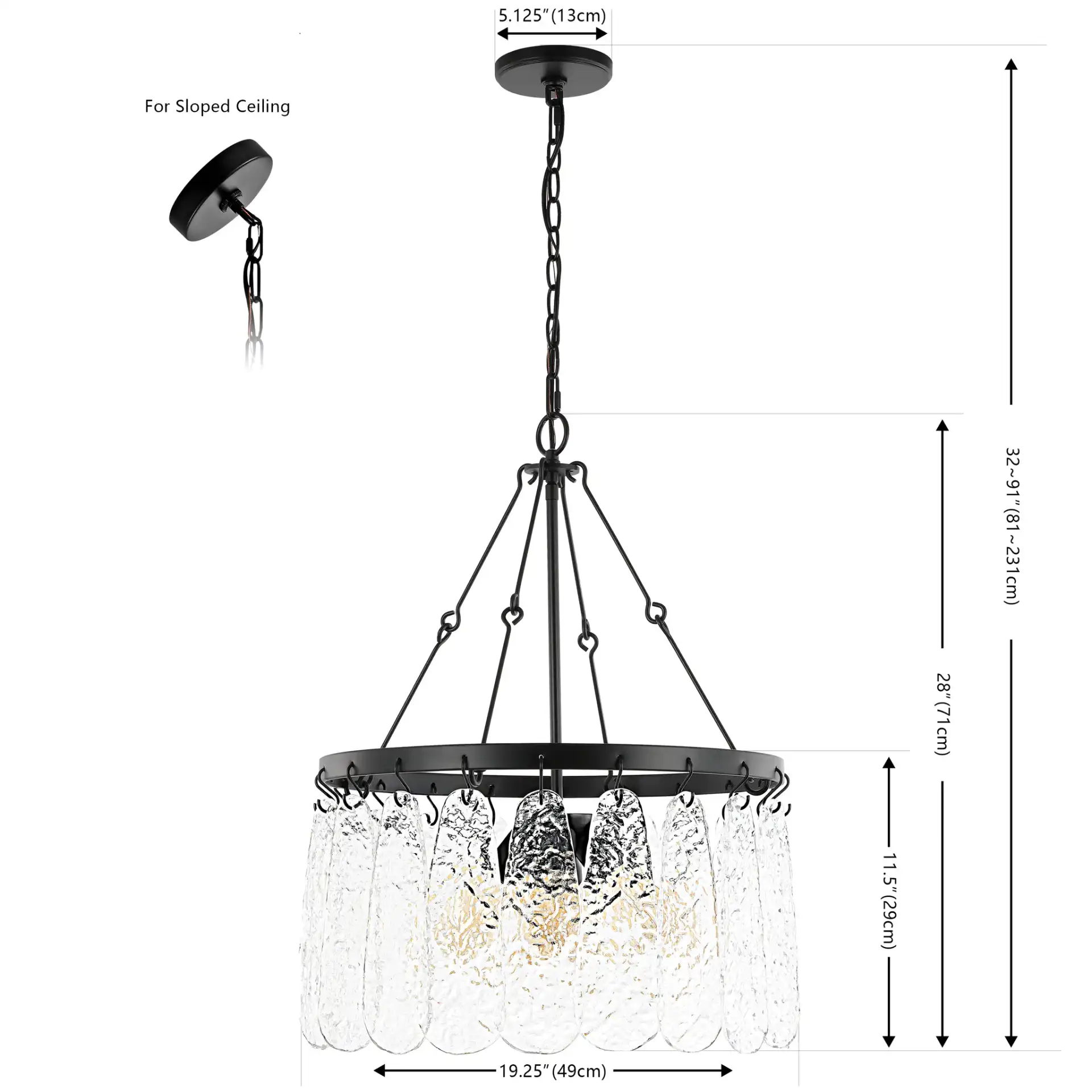 Selene Four-Light Chandelier in Black / Clear, detail view