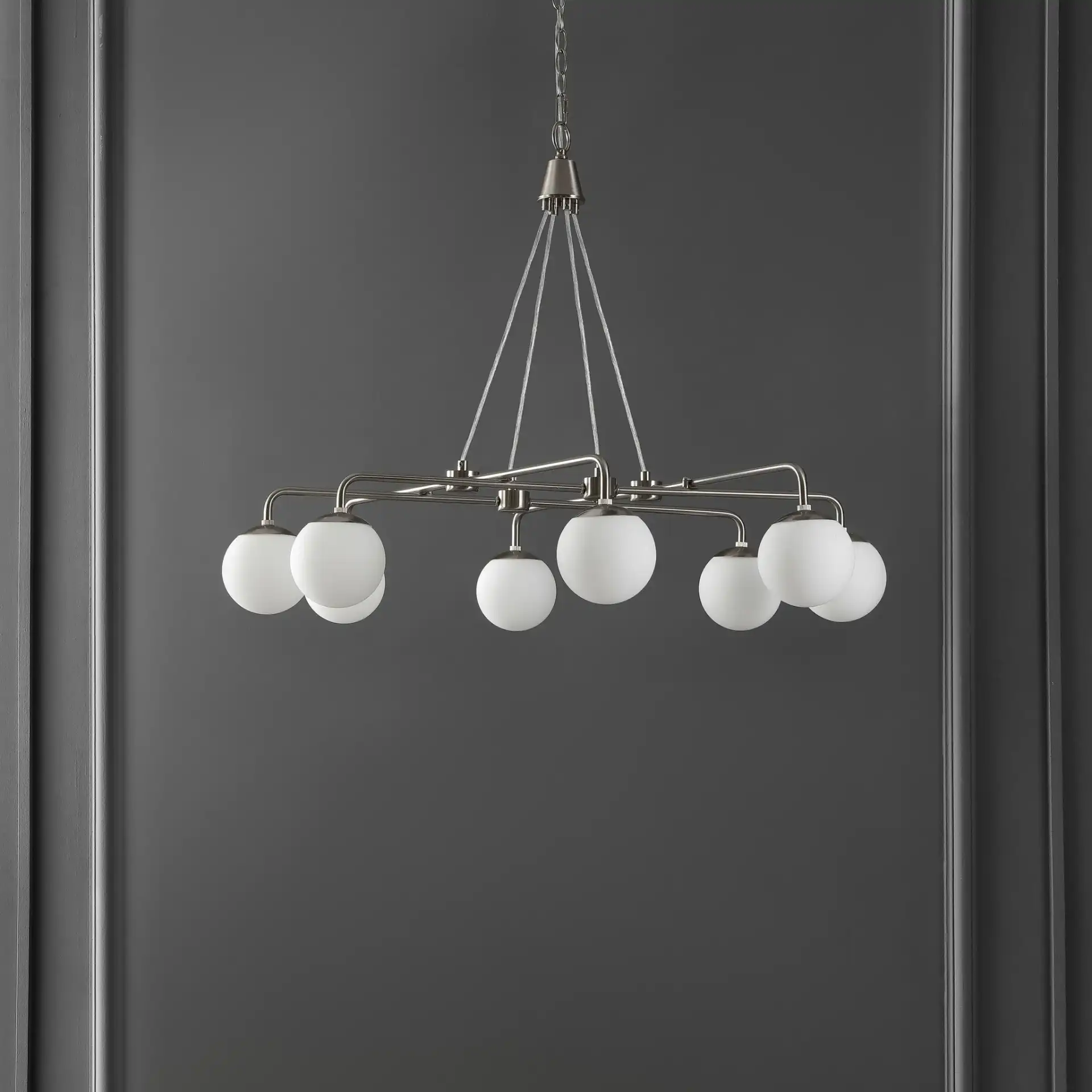 Denneau Eight-Light Chandelier in Nickel in a styled room