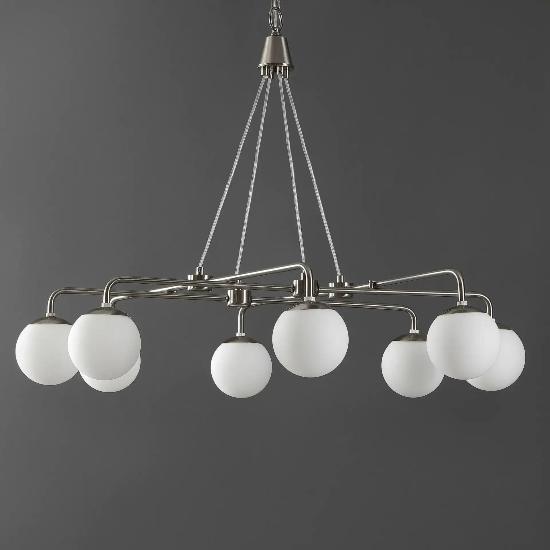 Denneau Eight-Light Chandelier in Nickel, detail view
