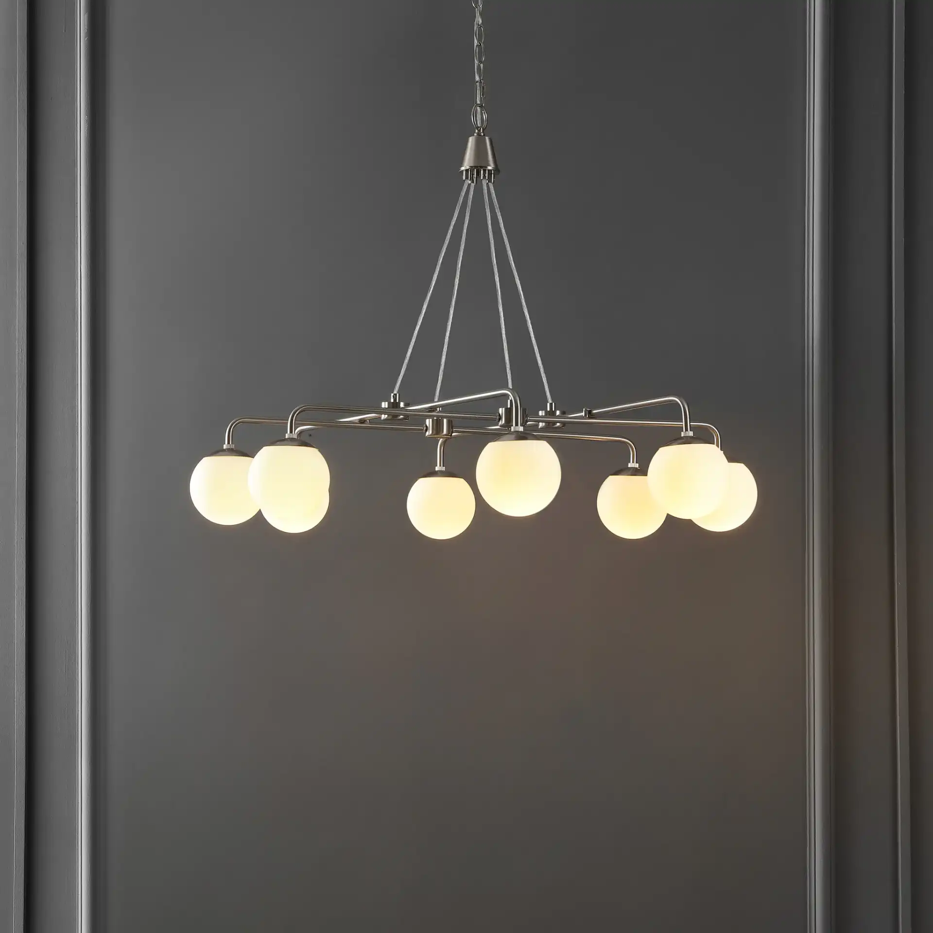 Denneau Eight-Light Chandelier in Nickel in a styled room