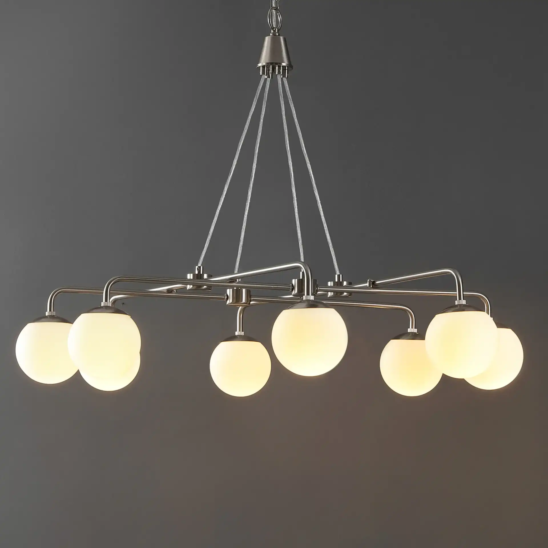 Denneau Eight-Light Chandelier in Nickel in a styled room
