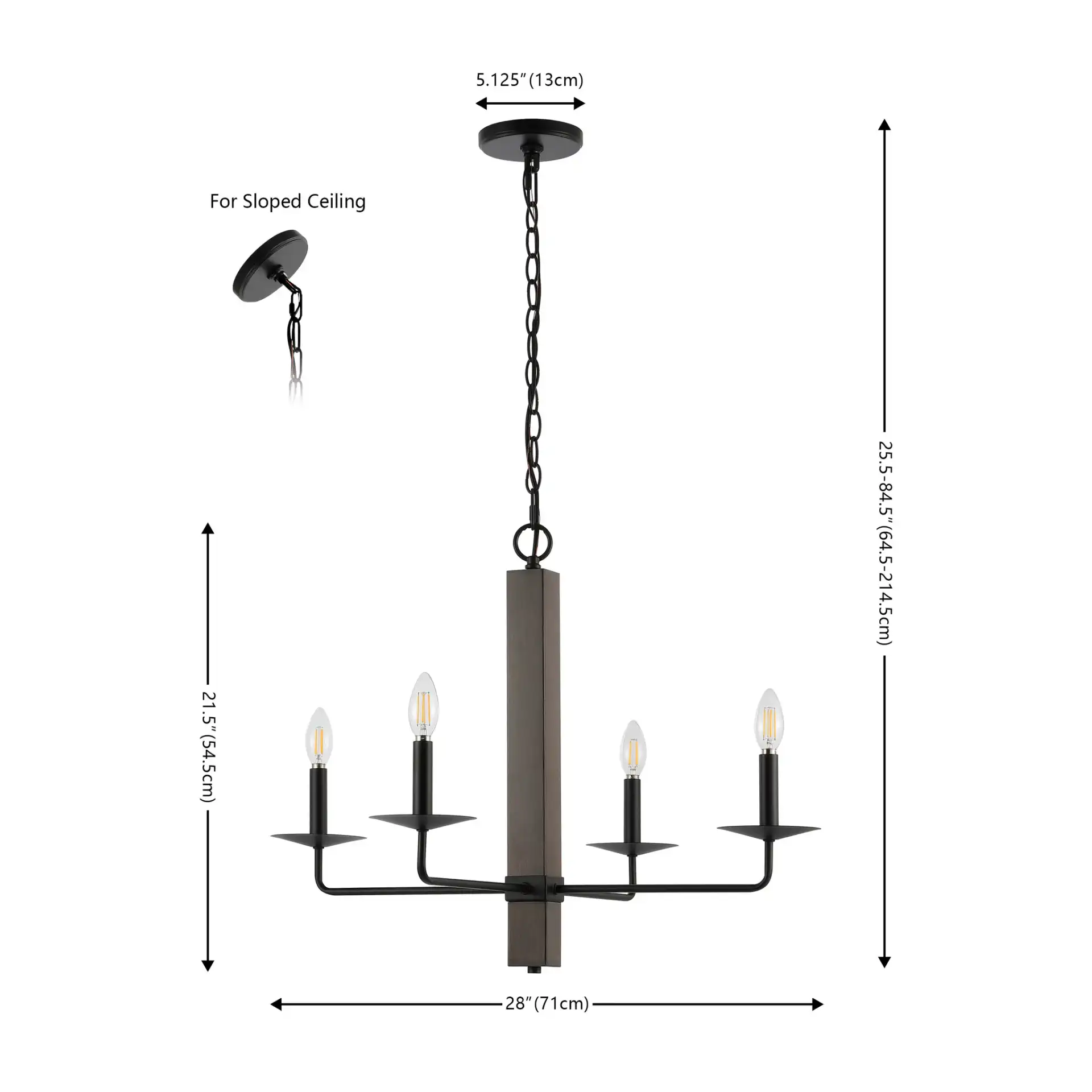 Oakly Four-Light Chandelier in Black / Walnut, detail view