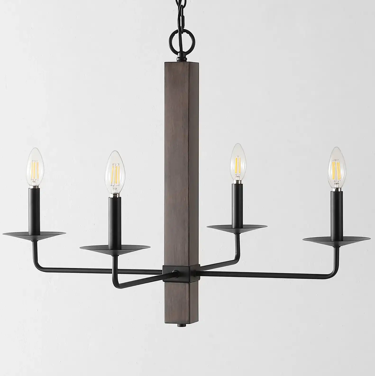 Oakly Four-Light Chandelier in Black / Walnut, detail view