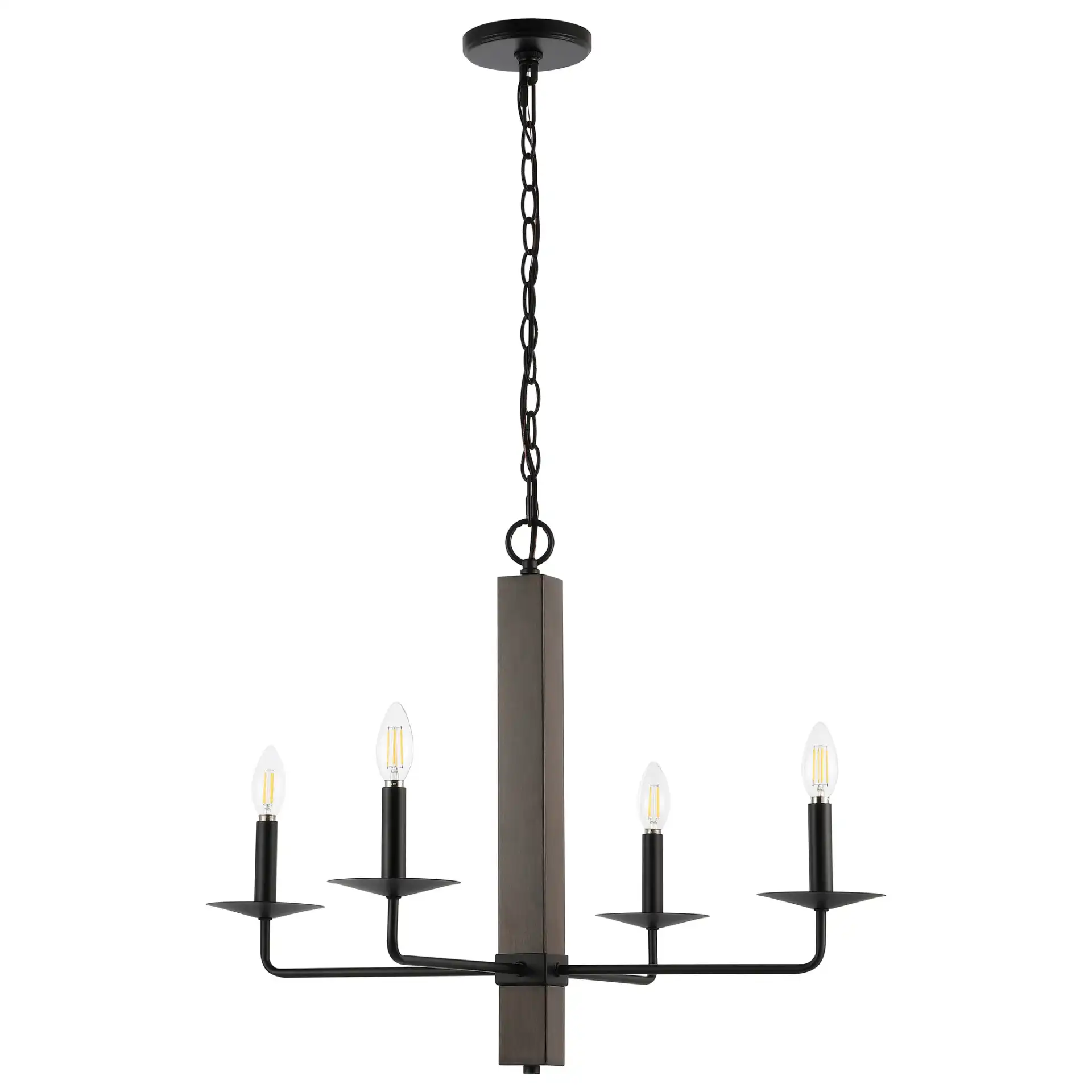 Oakly Four-Light Chandelier in Black / Walnut, detail view