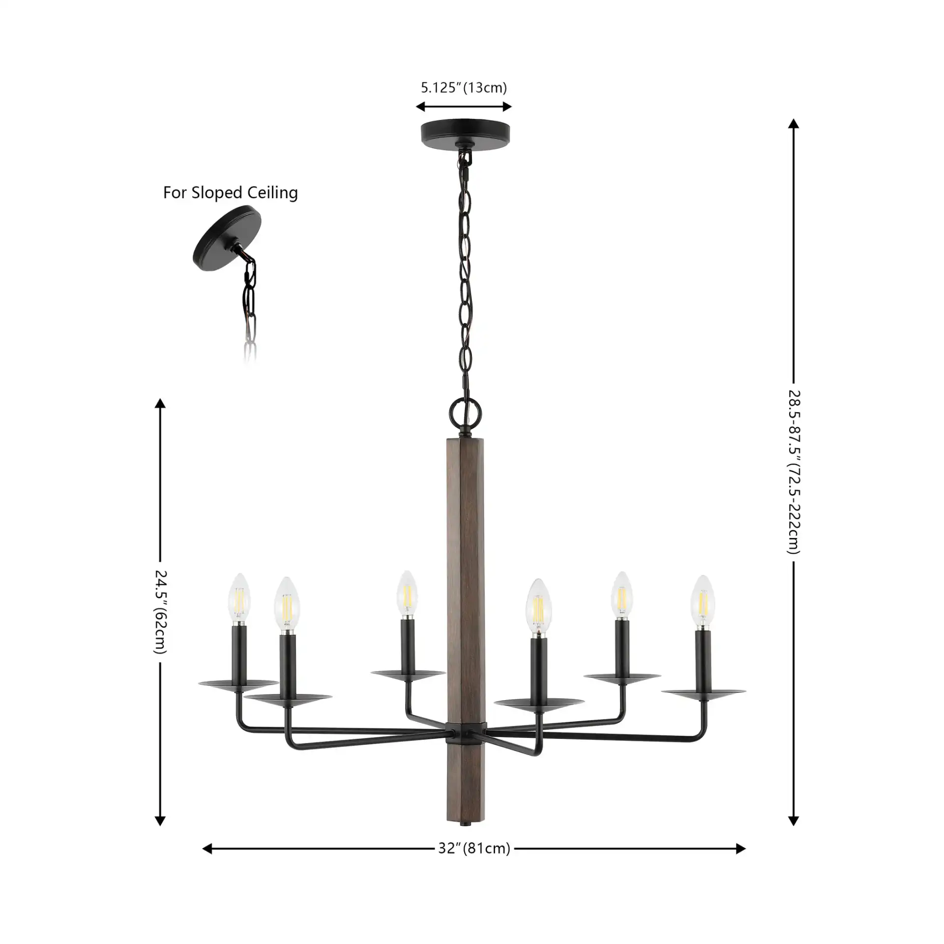 Penbrook Six-Light Chandelier in Black / Walnut, detail view