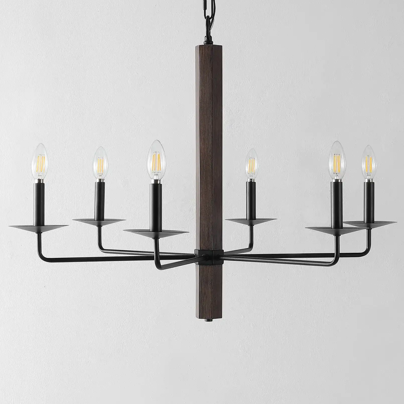 Penbrook Six-Light Chandelier in Black / Walnut, detail view