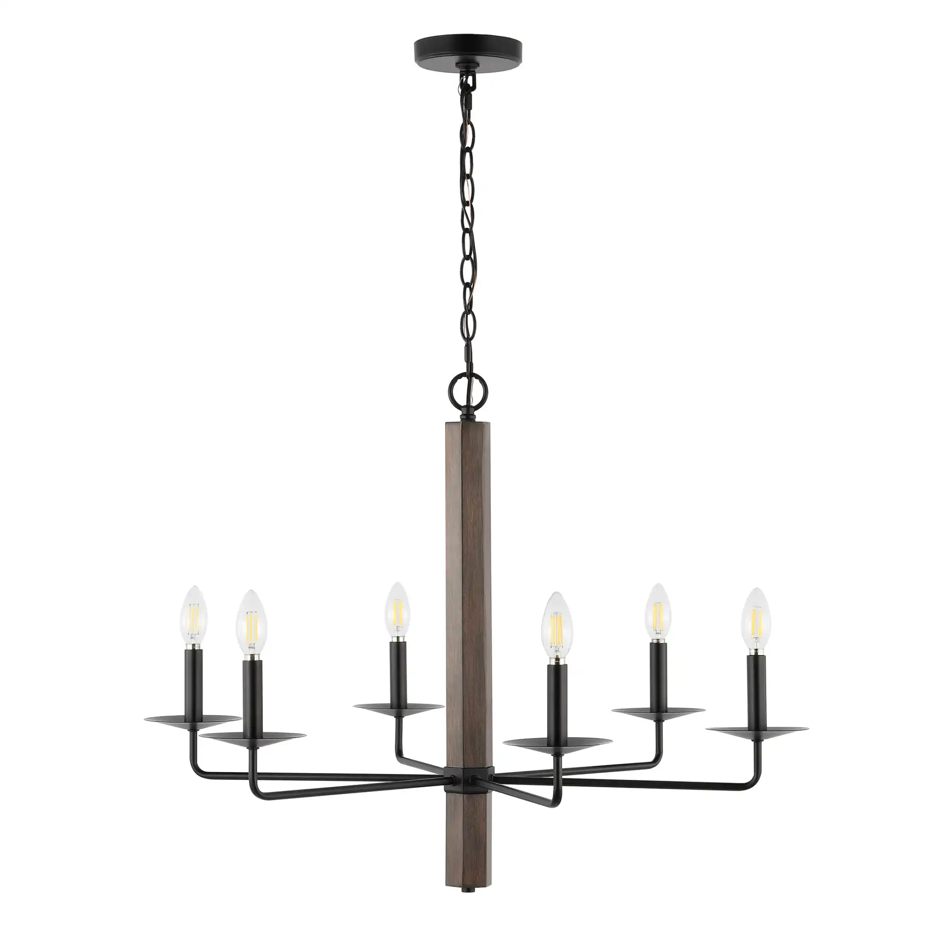 Penbrook Six-Light Chandelier in Black / Walnut, detail view
