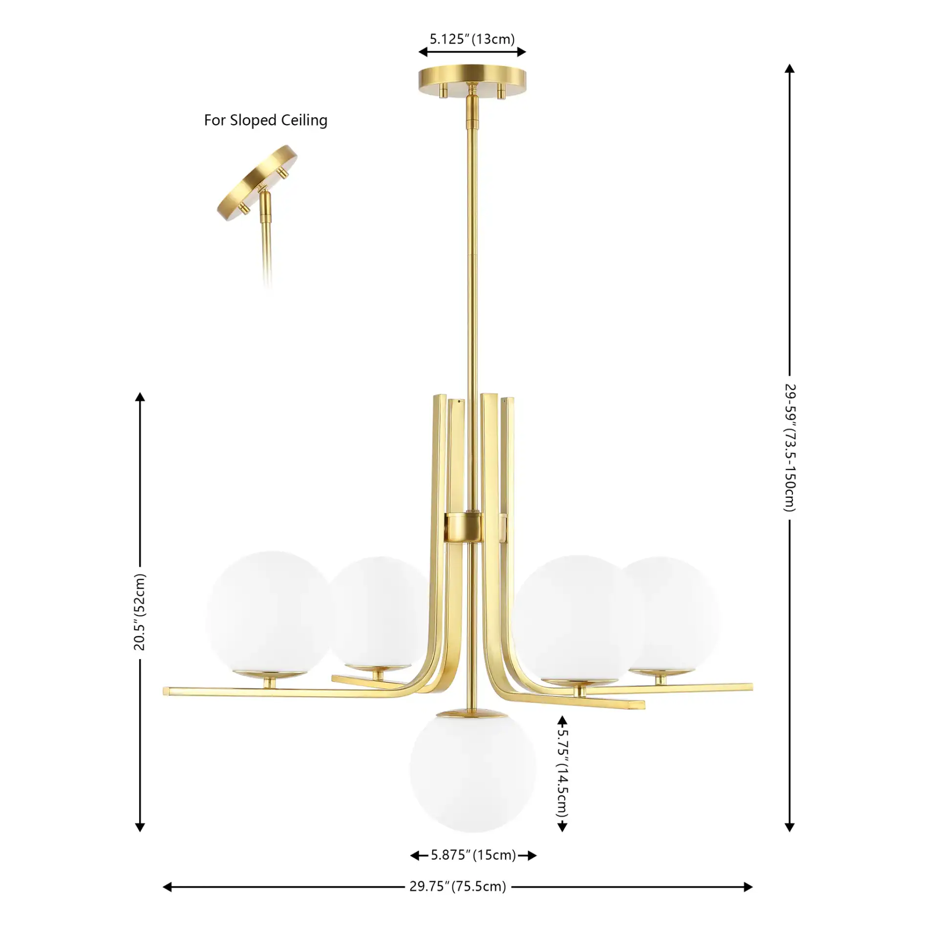 Lenore Five-Light Chandelier in Gold, detail view