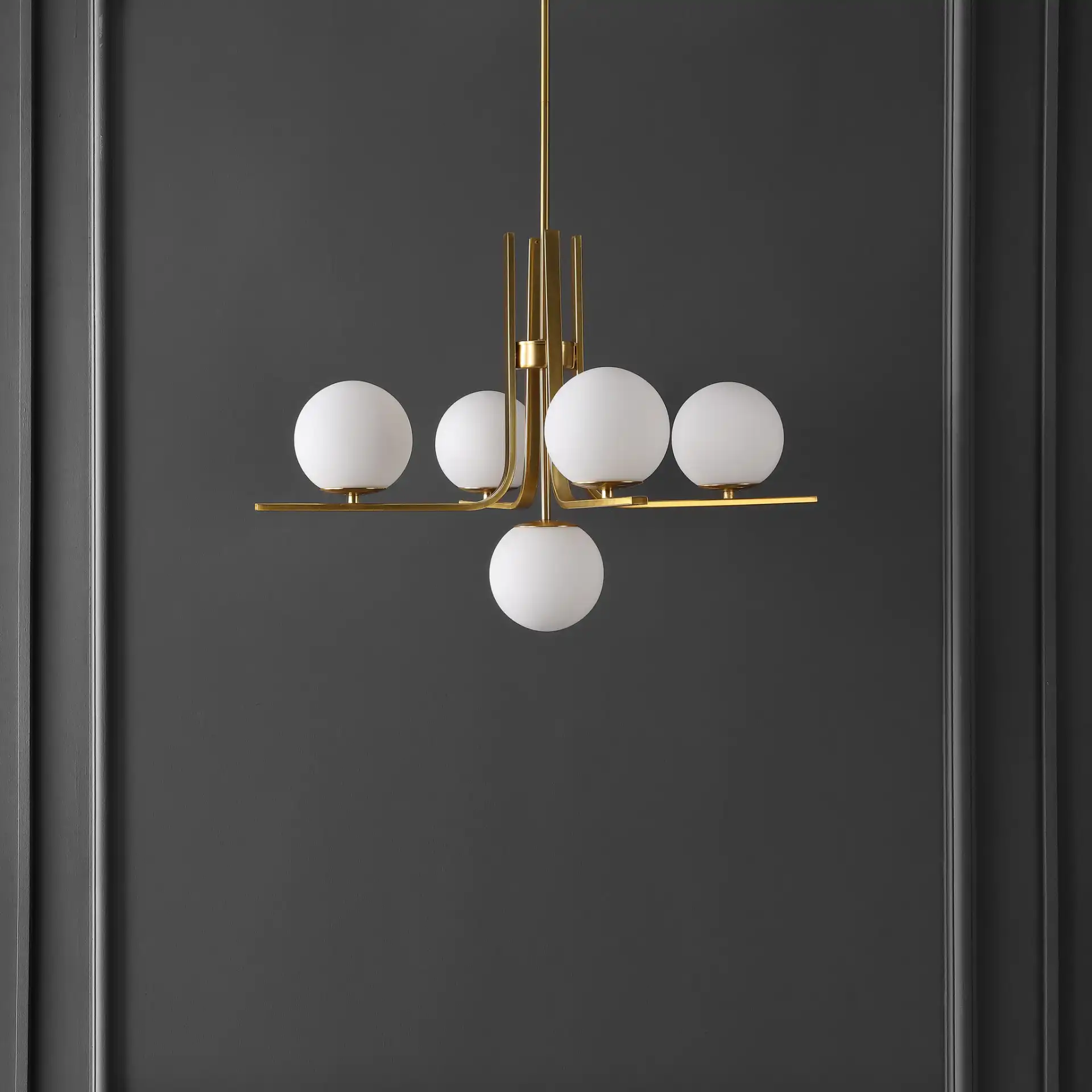 Lenore Five-Light Chandelier in Gold in a styled room