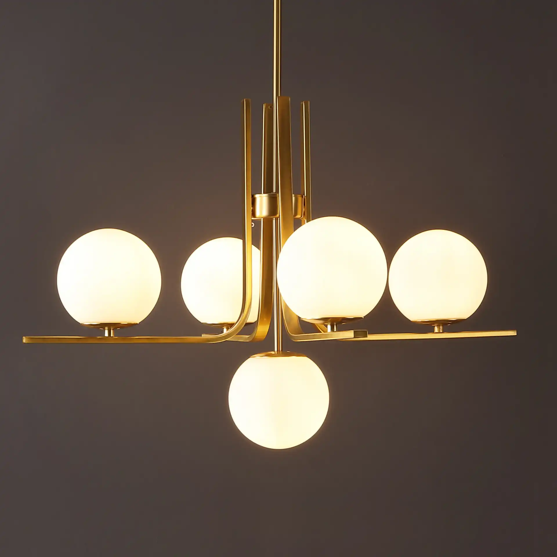 Lenore Five-Light Chandelier in Gold in a styled room