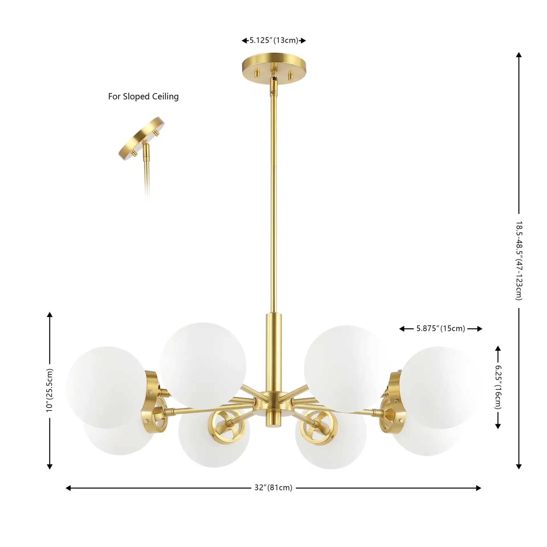 Prosie Eight-Light Chandelier in Gold, detail view