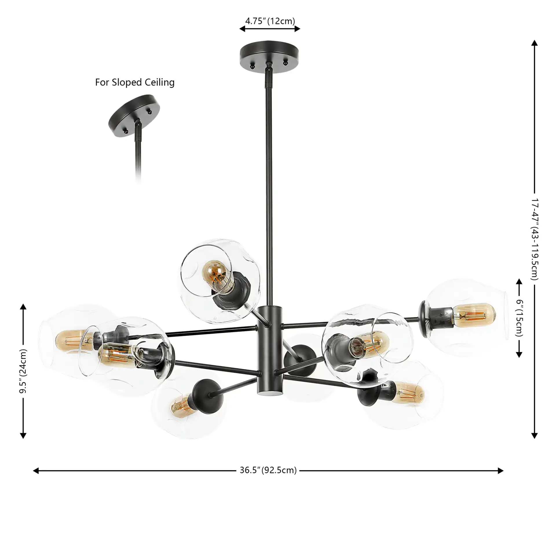Pythea Eight-Light Chandelier in Black, detail view