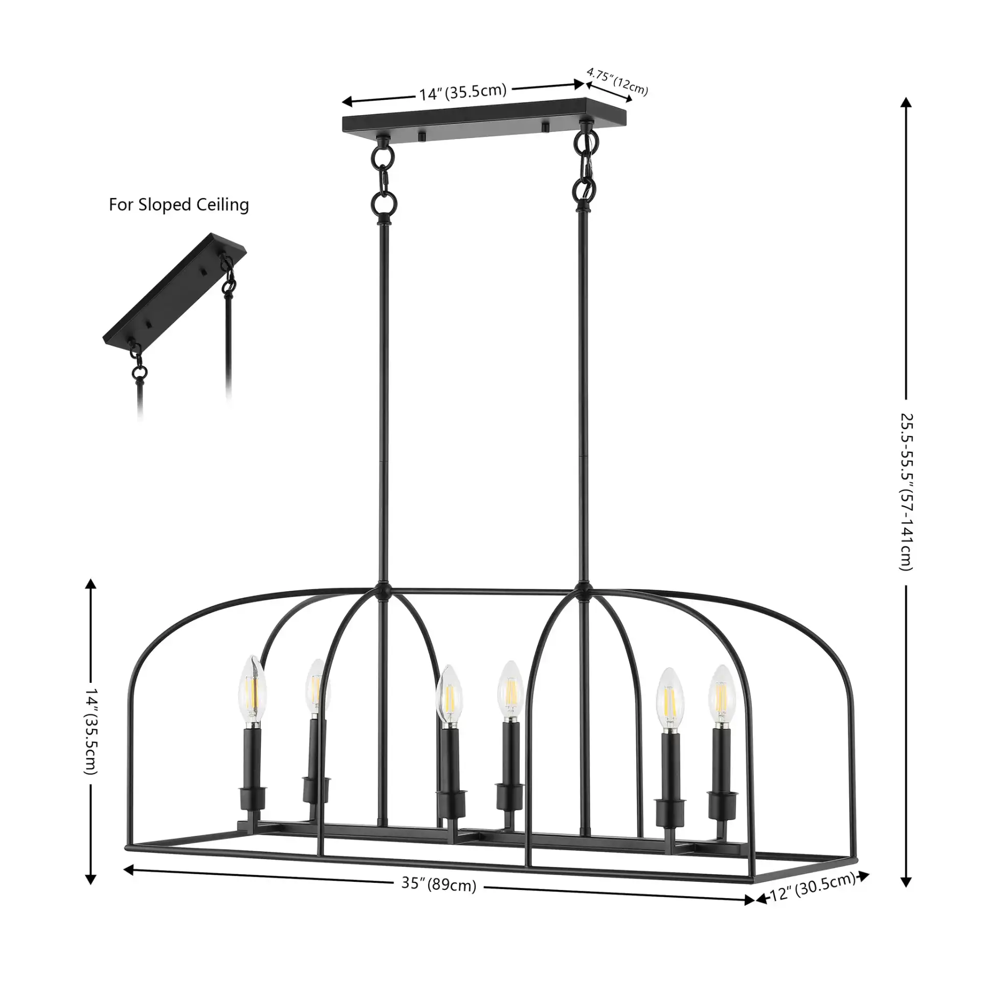 Bryndan Six-Light Chandelier in Black, detail view
