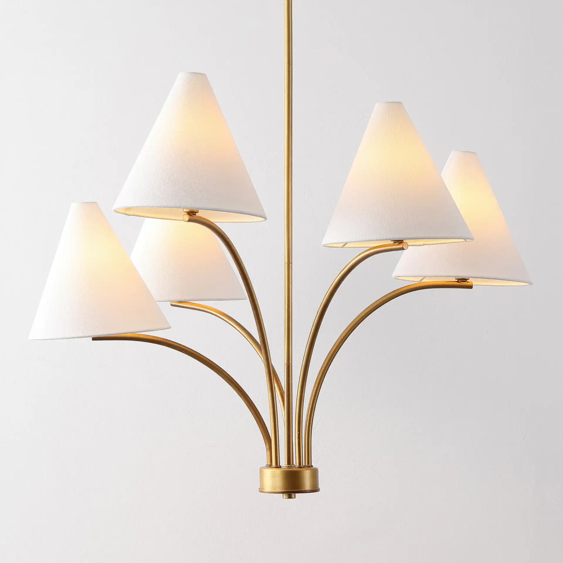 Johanna Five-Light Chandelier in Antique Brass in a styled room