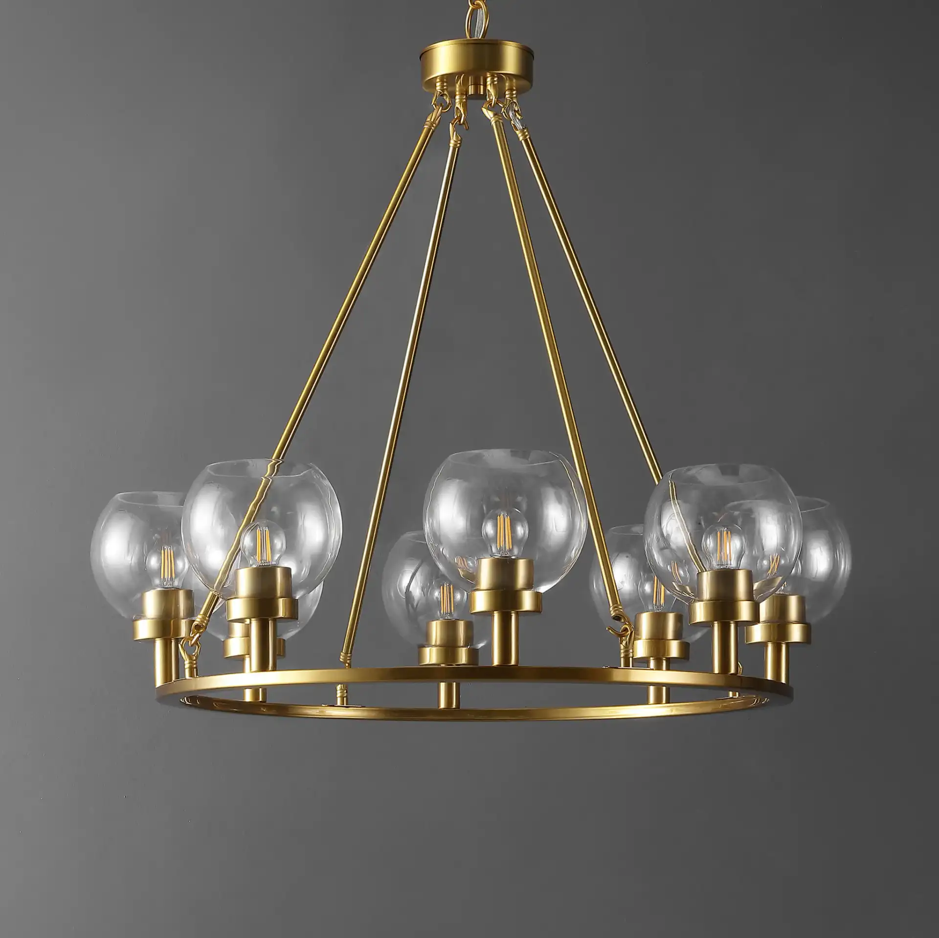 Sveda Eight-Light Chandelier in Brass, detail view