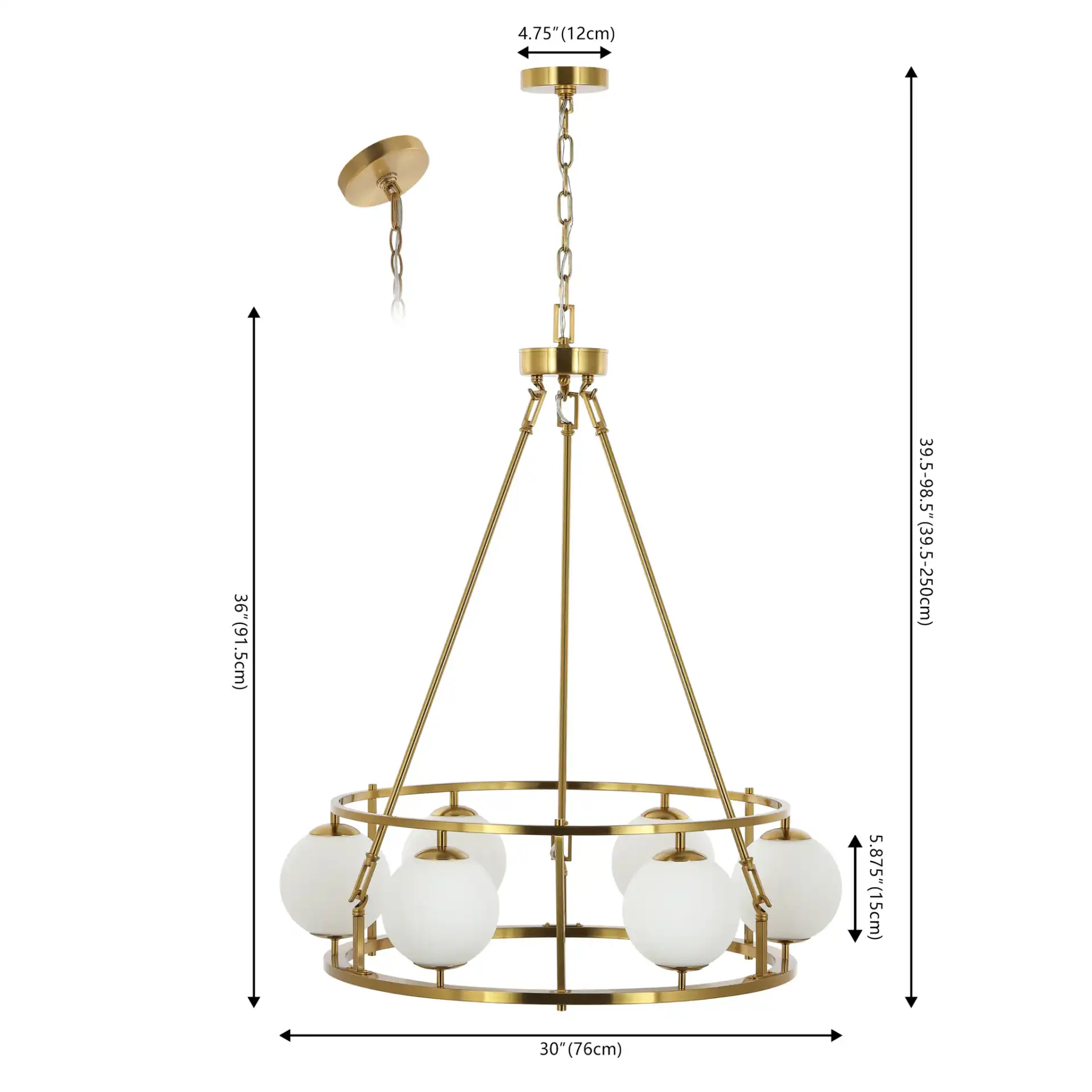 Solabrina Six-Light Chandelier in Brass, detail view